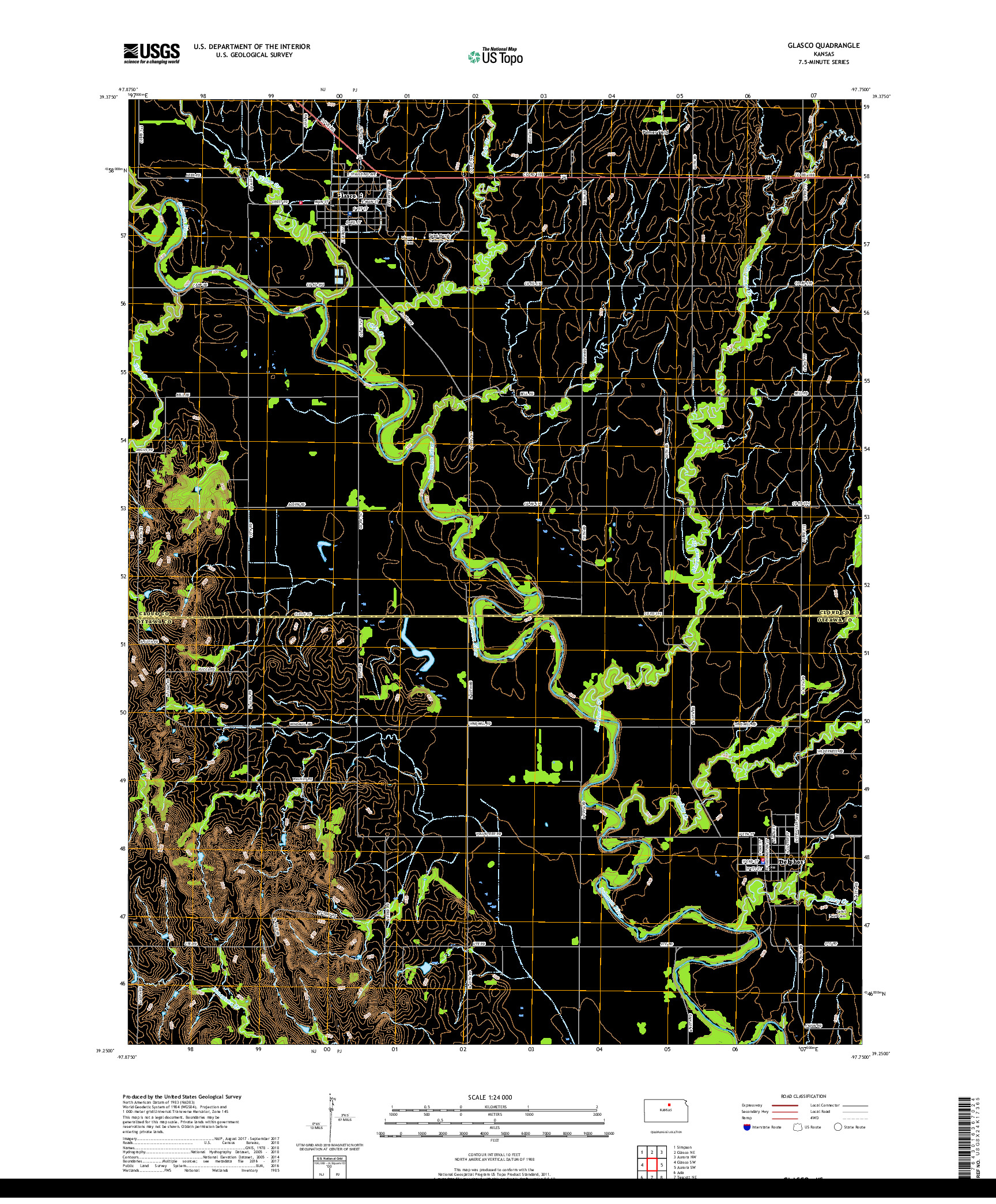 USGS US TOPO 7.5-MINUTE MAP FOR GLASCO, KS 2018