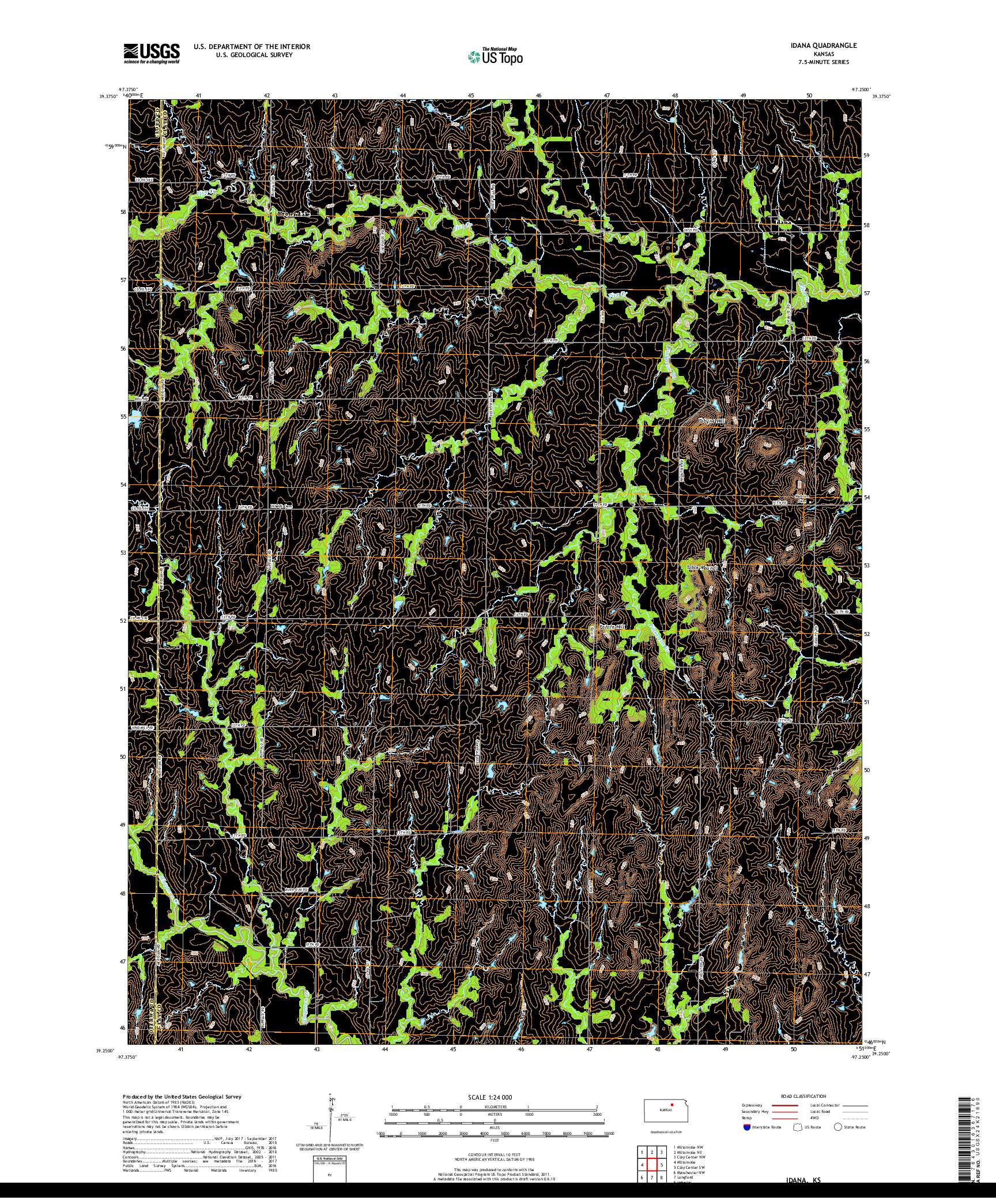 USGS US TOPO 7.5-MINUTE MAP FOR IDANA, KS 2018