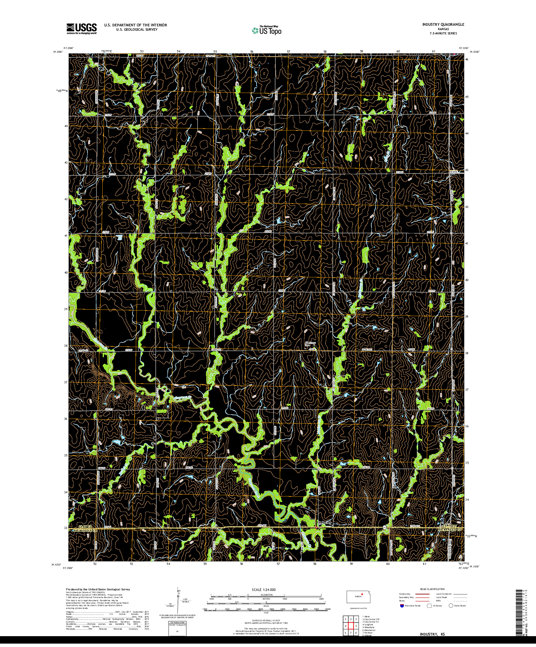 USGS US TOPO 7.5-MINUTE MAP FOR INDUSTRY, KS 2018