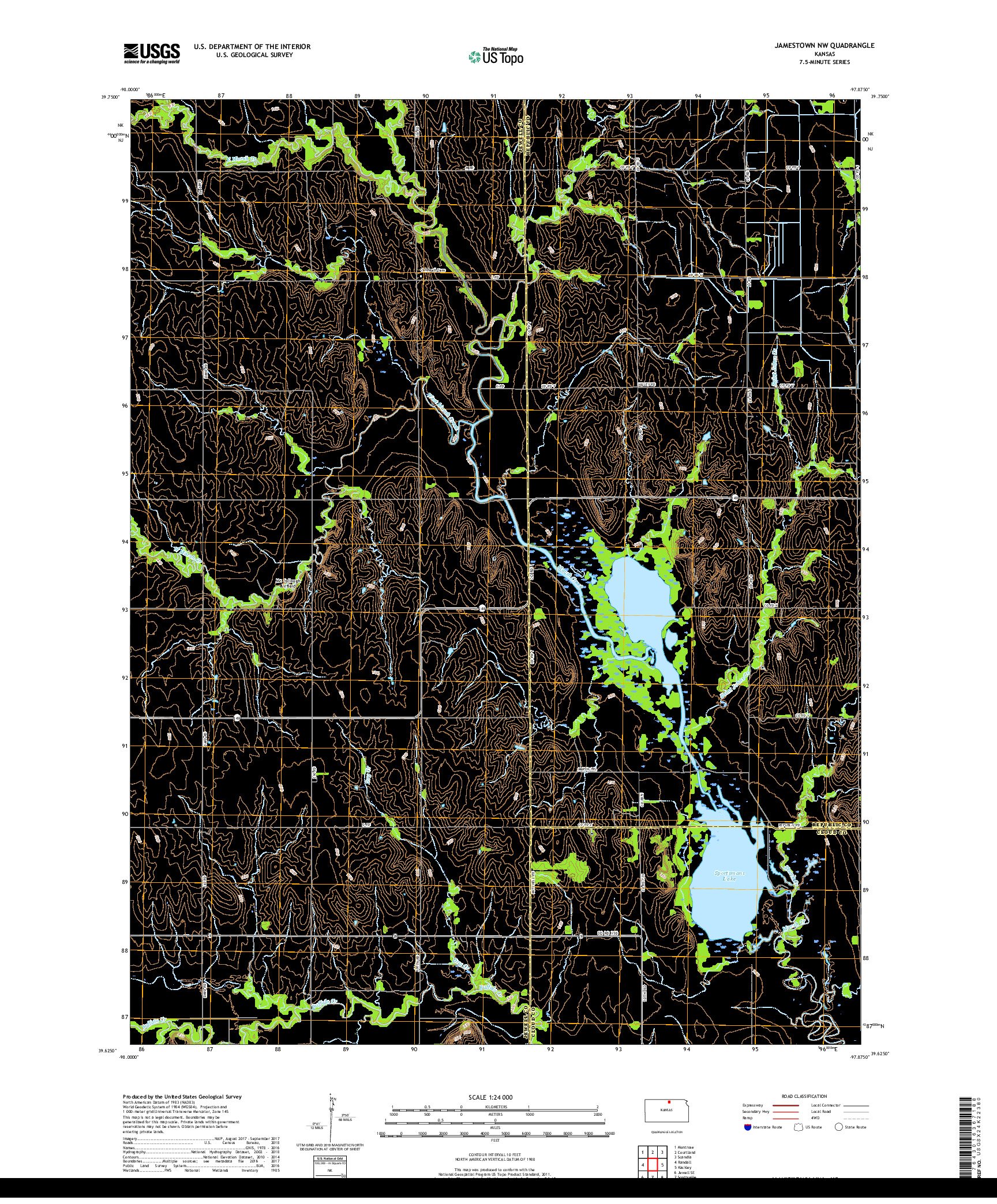 USGS US TOPO 7.5-MINUTE MAP FOR JAMESTOWN NW, KS 2018