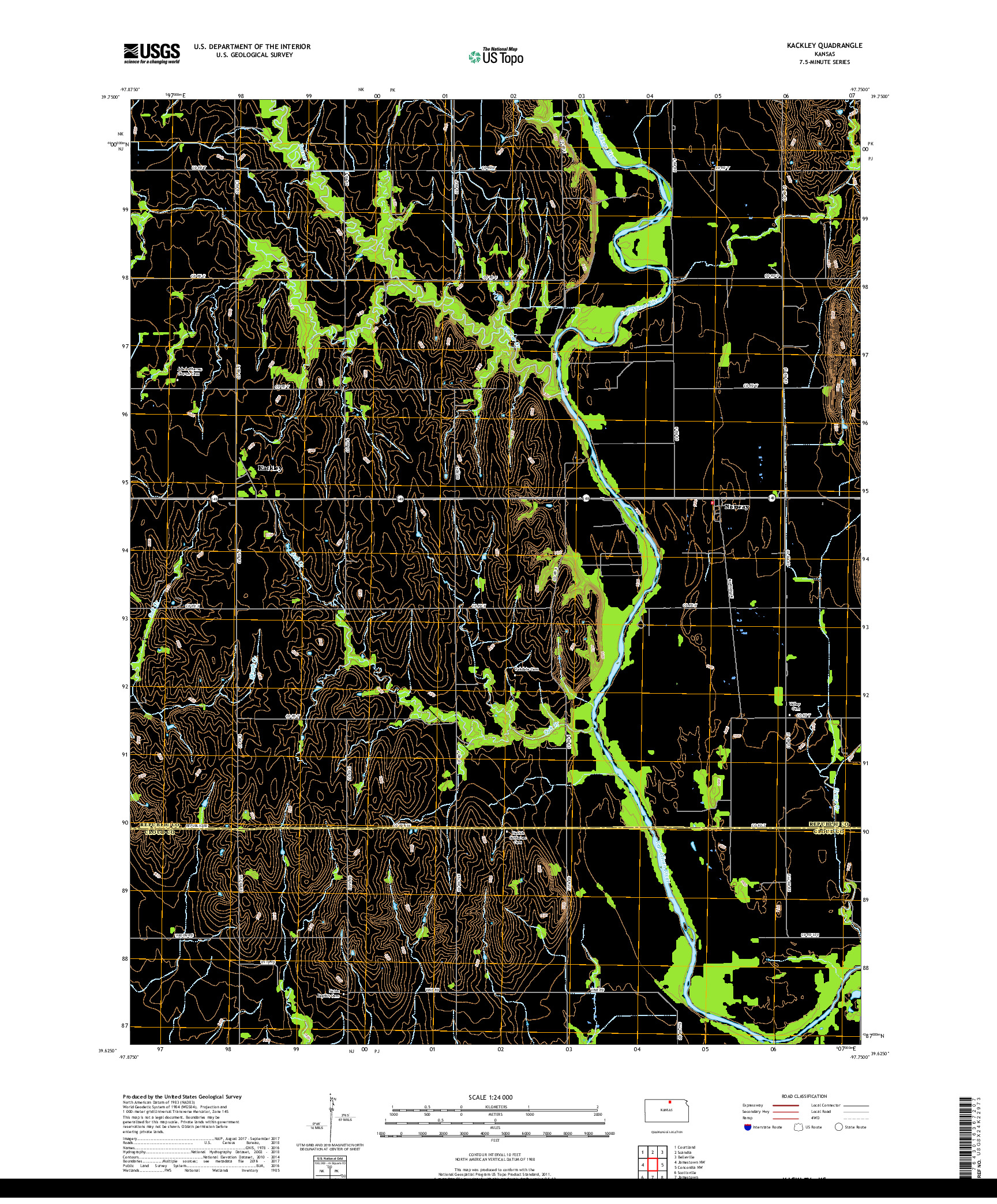USGS US TOPO 7.5-MINUTE MAP FOR KACKLEY, KS 2018