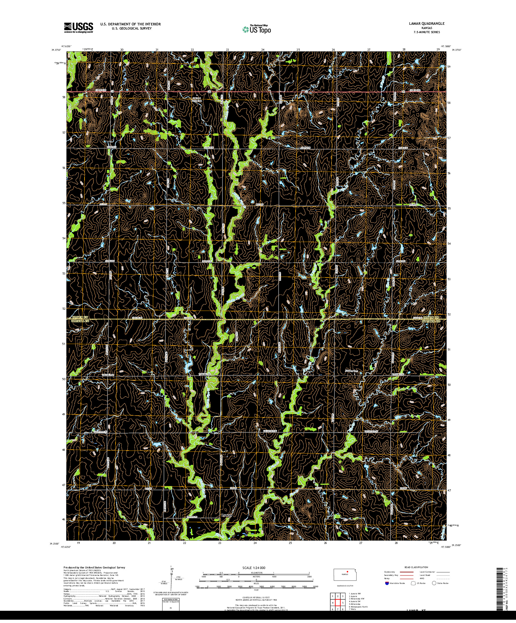 USGS US TOPO 7.5-MINUTE MAP FOR LAMAR, KS 2018