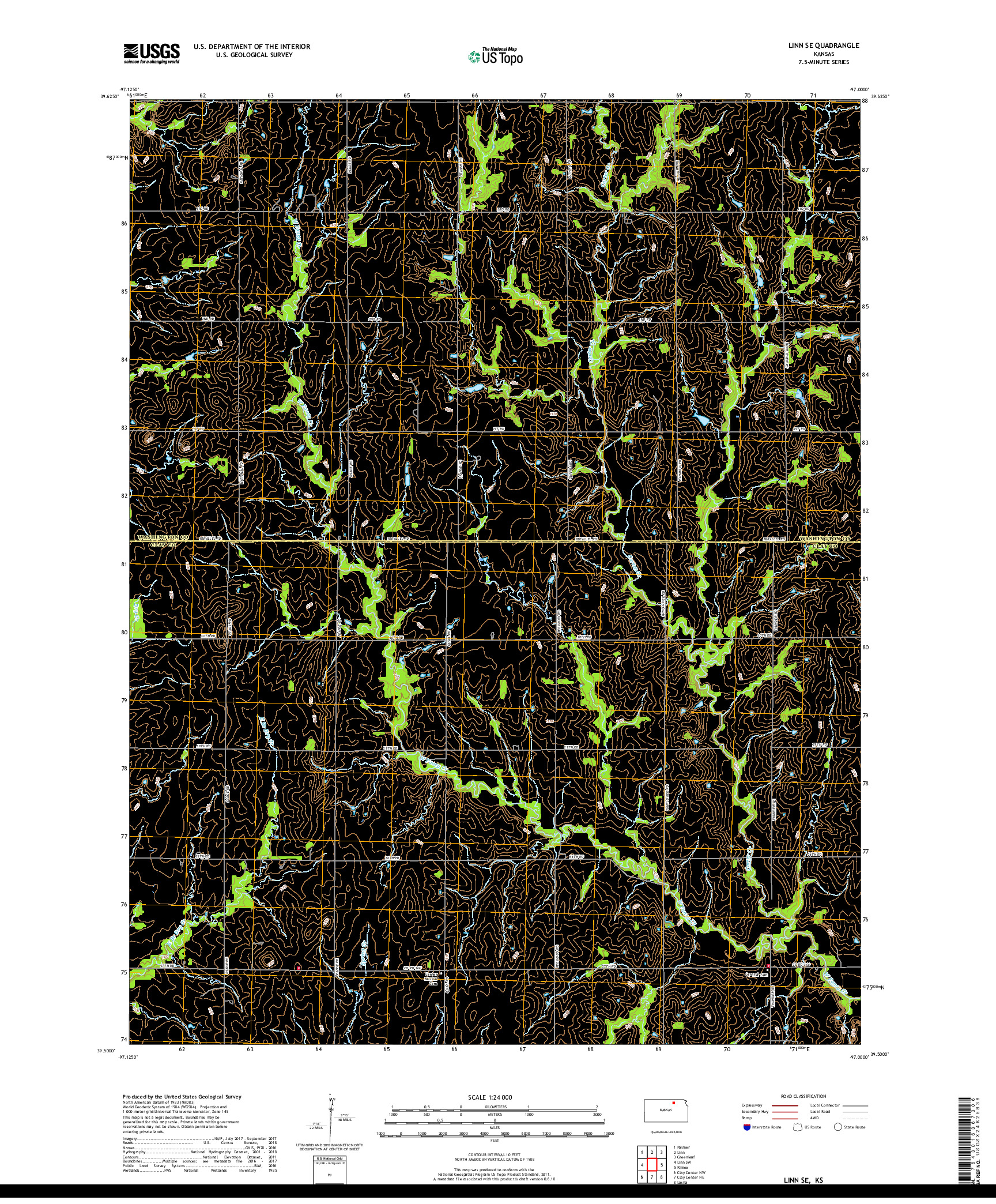 USGS US TOPO 7.5-MINUTE MAP FOR LINN SE, KS 2018
