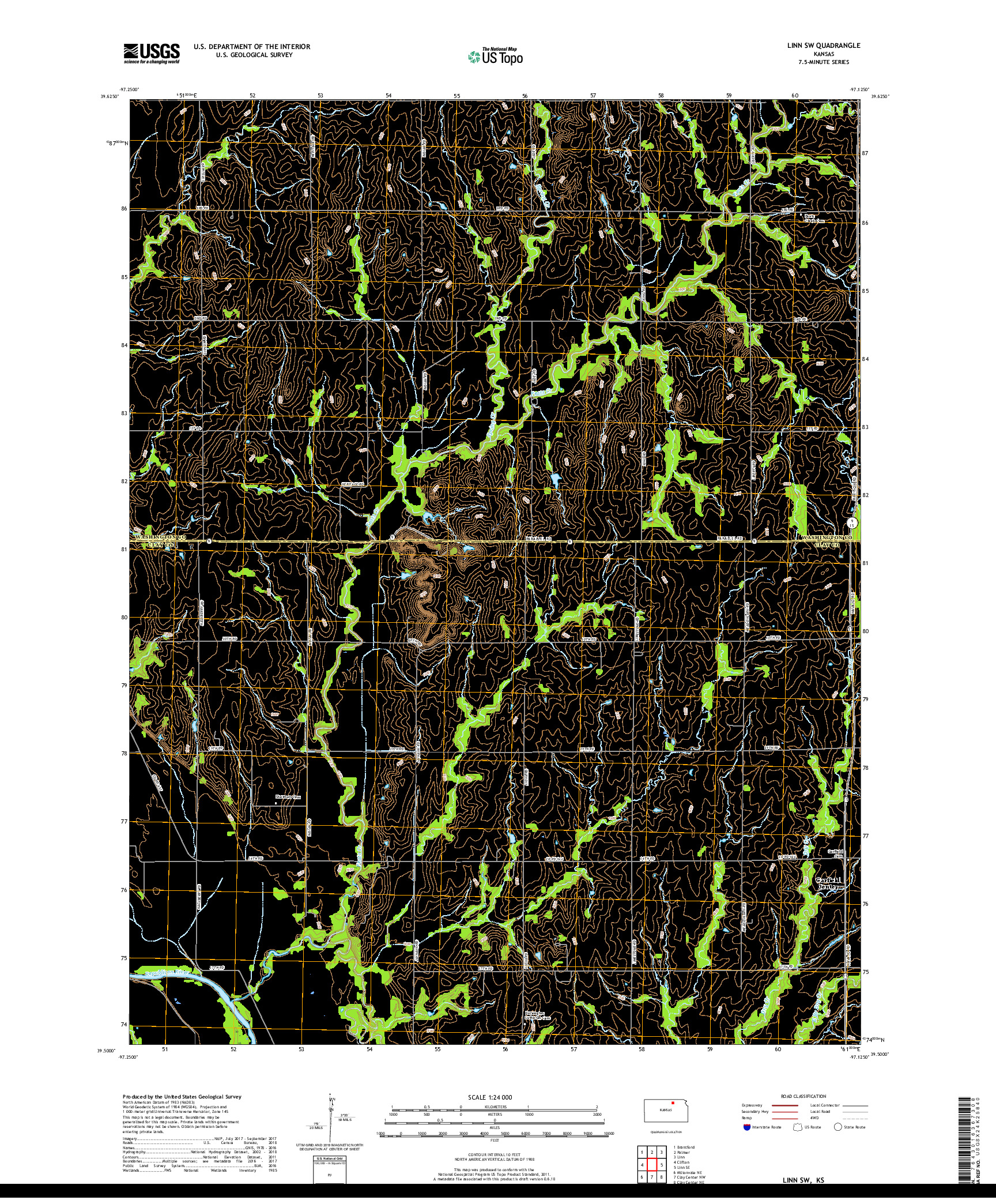 USGS US TOPO 7.5-MINUTE MAP FOR LINN SW, KS 2018