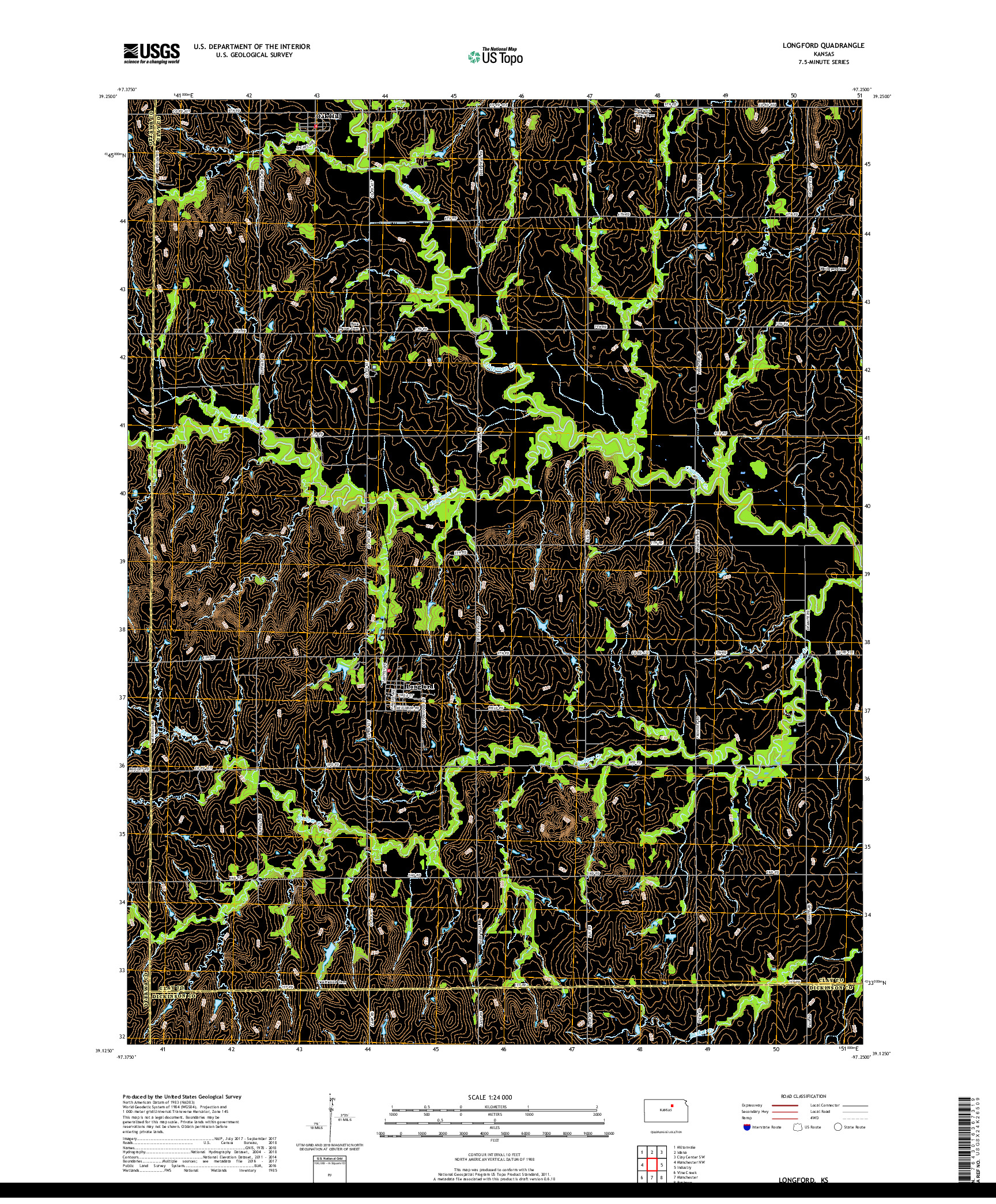 USGS US TOPO 7.5-MINUTE MAP FOR LONGFORD, KS 2018