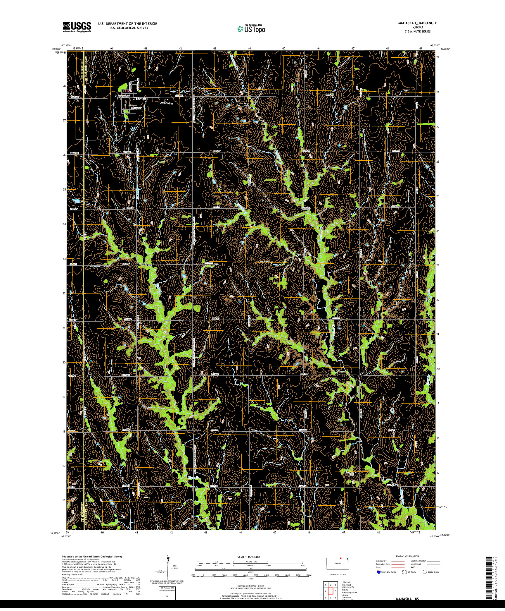 USGS US TOPO 7.5-MINUTE MAP FOR MAHASKA, KS 2018