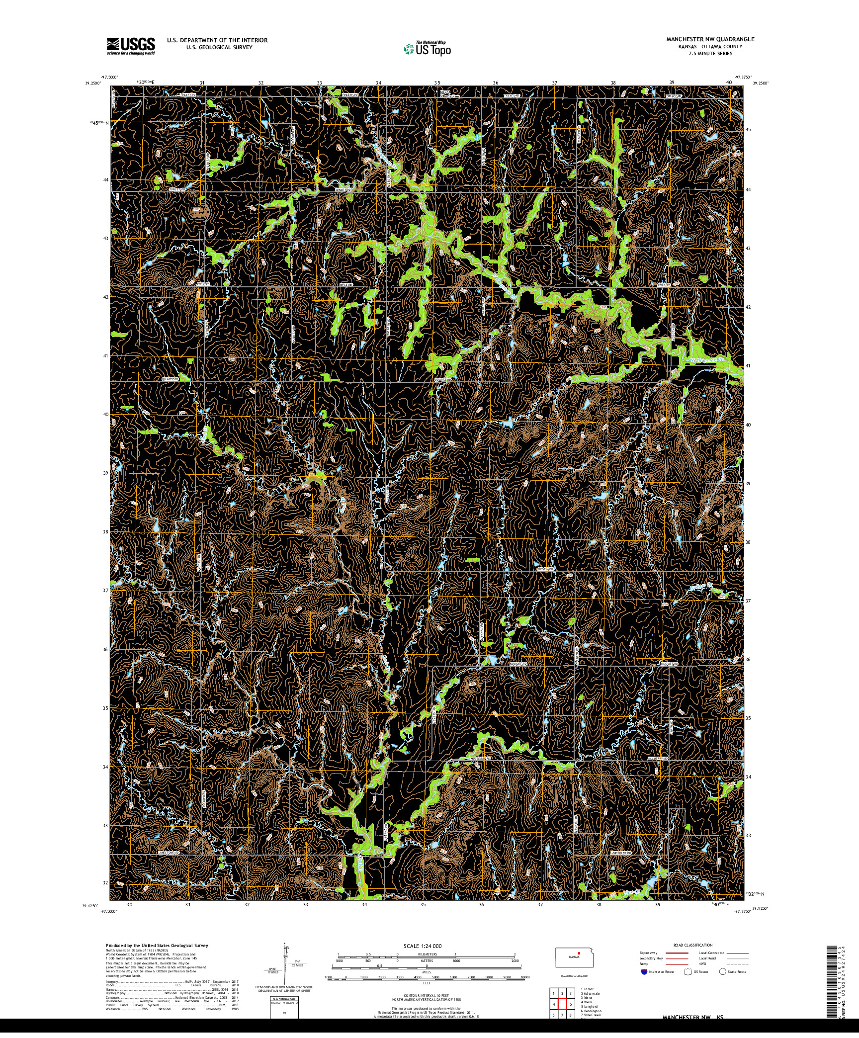 USGS US TOPO 7.5-MINUTE MAP FOR MANCHESTER NW, KS 2018