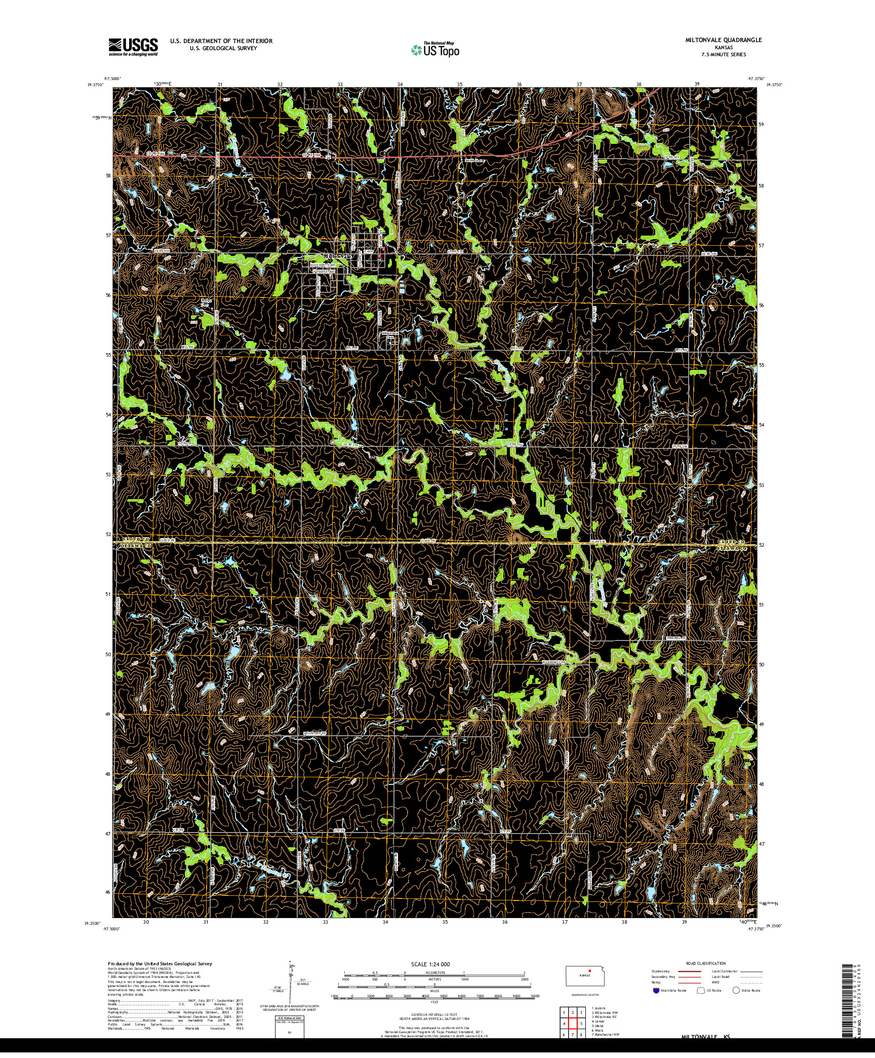 USGS US TOPO 7.5-MINUTE MAP FOR MILTONVALE, KS 2018