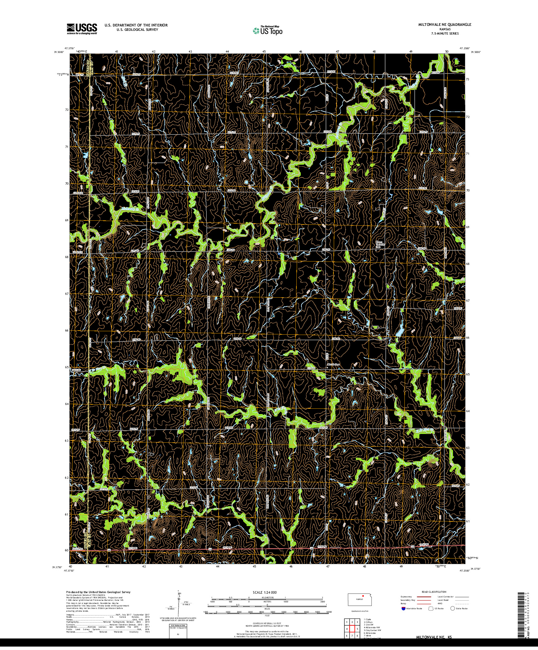 USGS US TOPO 7.5-MINUTE MAP FOR MILTONVALE NE, KS 2018