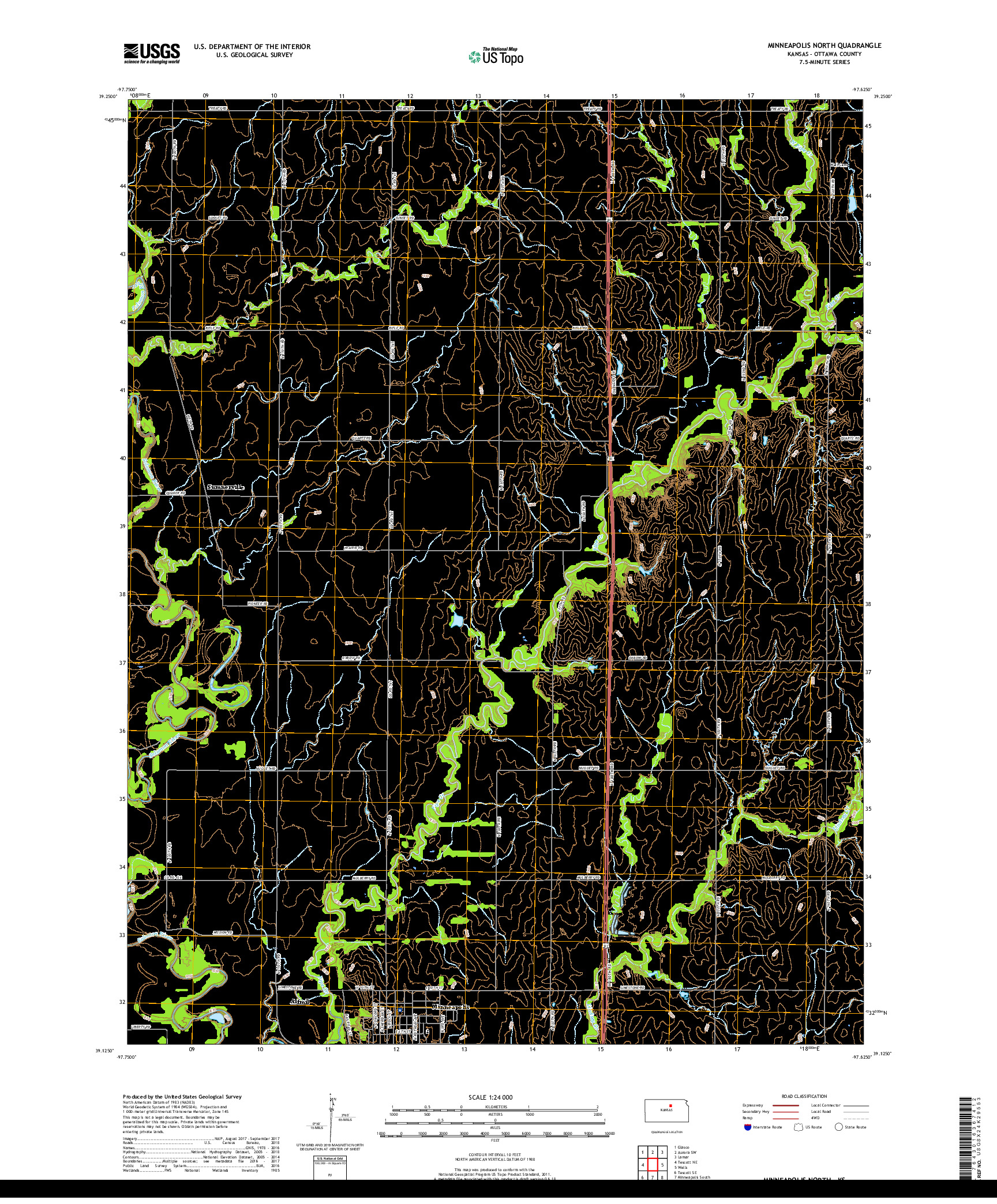 USGS US TOPO 7.5-MINUTE MAP FOR MINNEAPOLIS NORTH, KS 2018