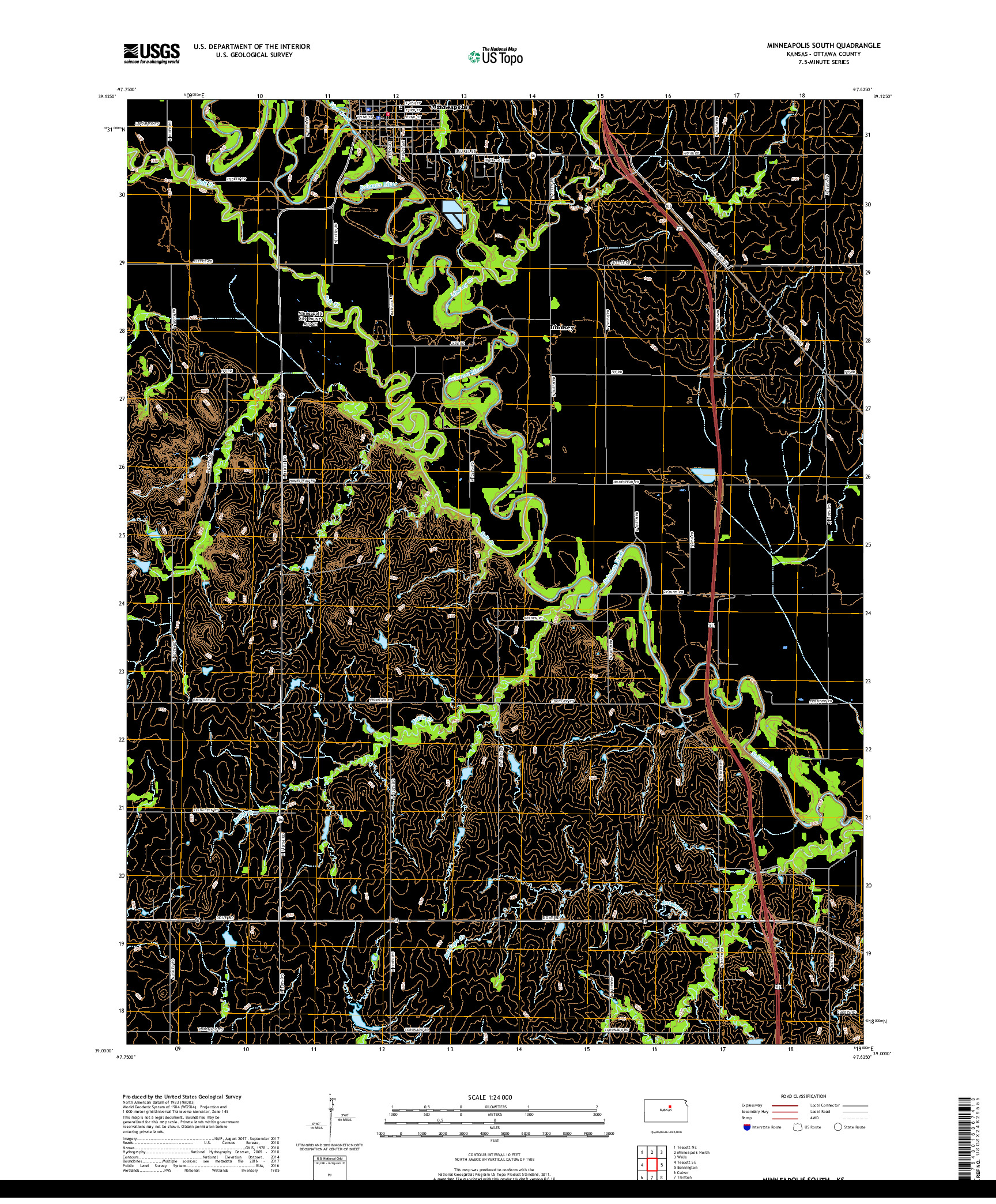 USGS US TOPO 7.5-MINUTE MAP FOR MINNEAPOLIS SOUTH, KS 2018