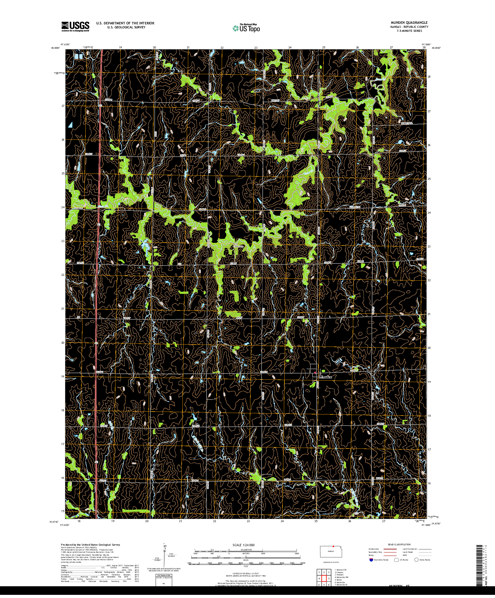 USGS US TOPO 7.5-MINUTE MAP FOR MUNDEN, KS 2018