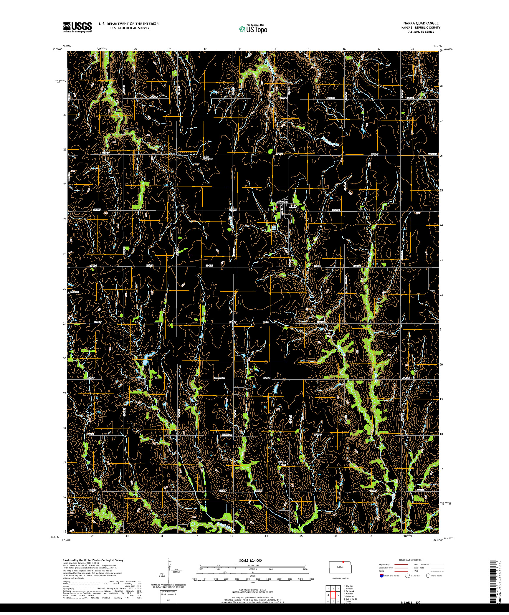 USGS US TOPO 7.5-MINUTE MAP FOR NARKA, KS 2018