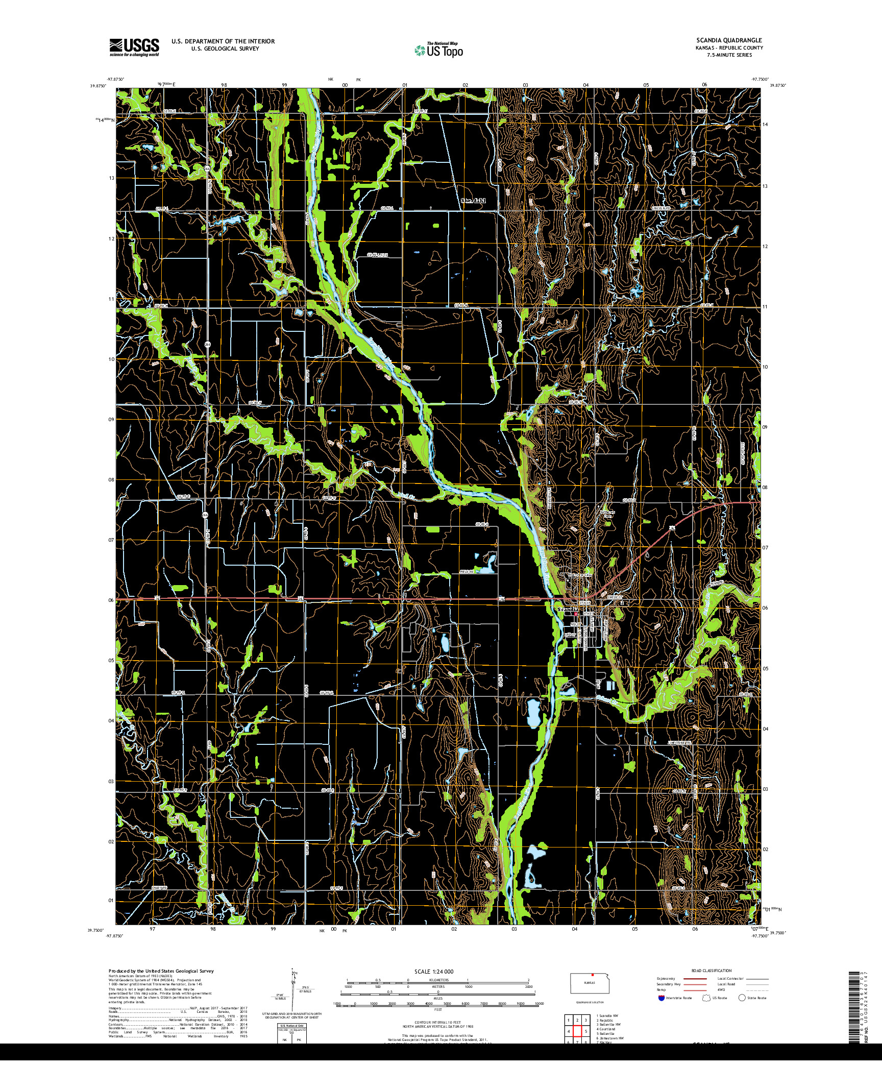 USGS US TOPO 7.5-MINUTE MAP FOR SCANDIA, KS 2018