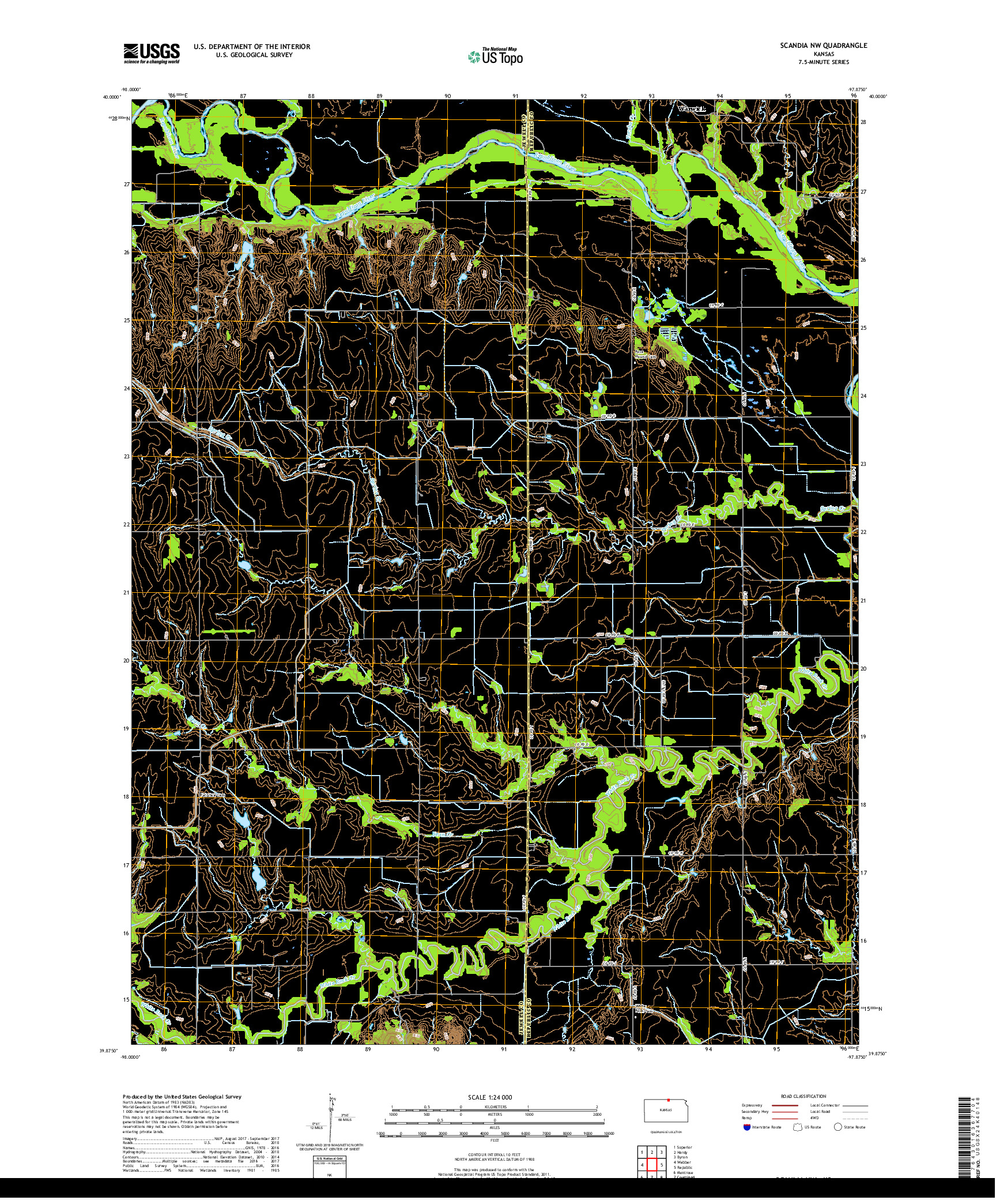 USGS US TOPO 7.5-MINUTE MAP FOR SCANDIA NW, KS 2018