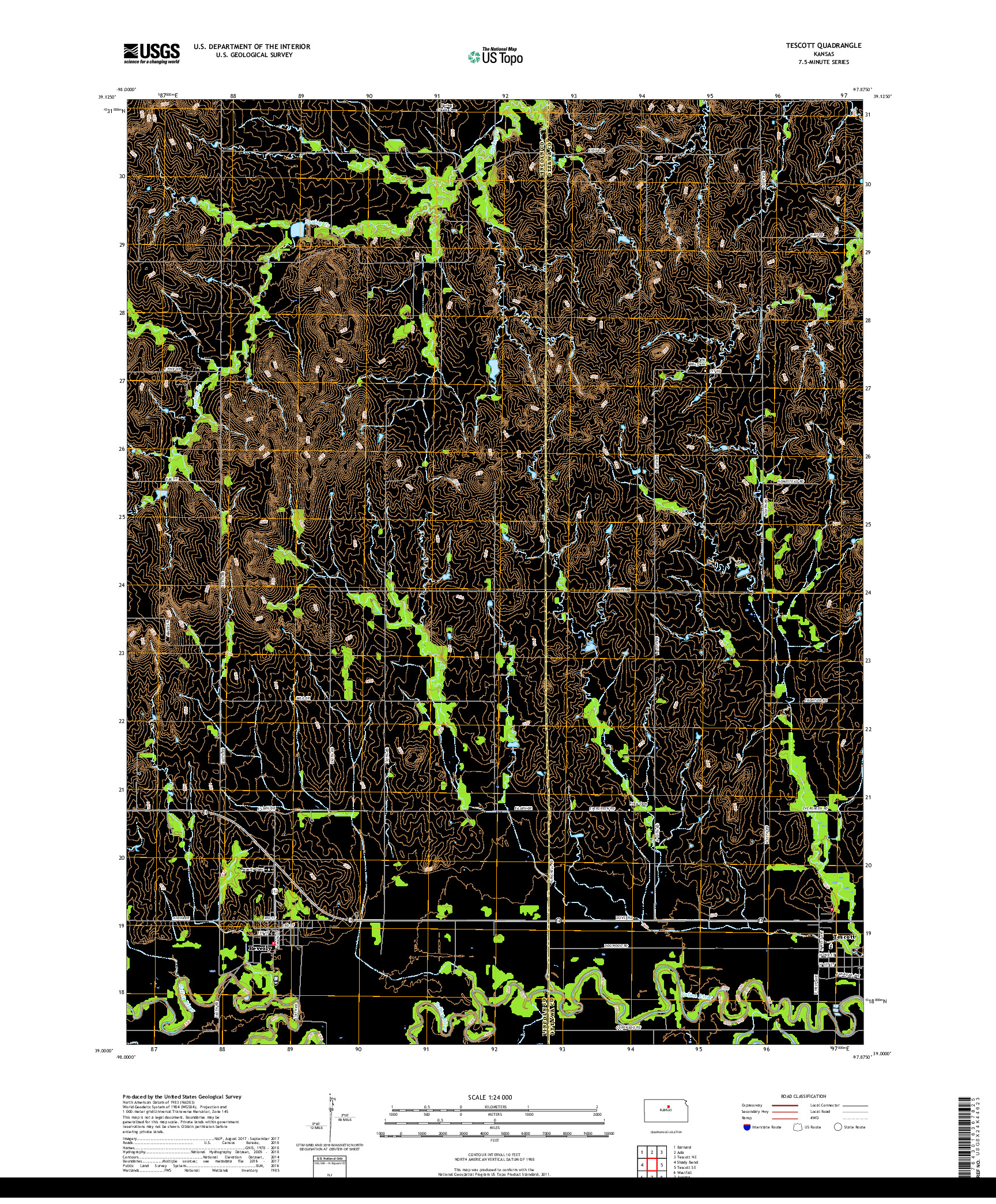 USGS US TOPO 7.5-MINUTE MAP FOR TESCOTT, KS 2018