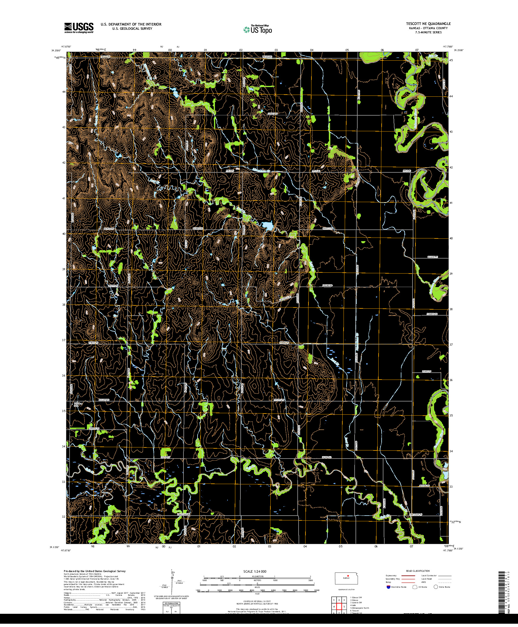 USGS US TOPO 7.5-MINUTE MAP FOR TESCOTT NE, KS 2018