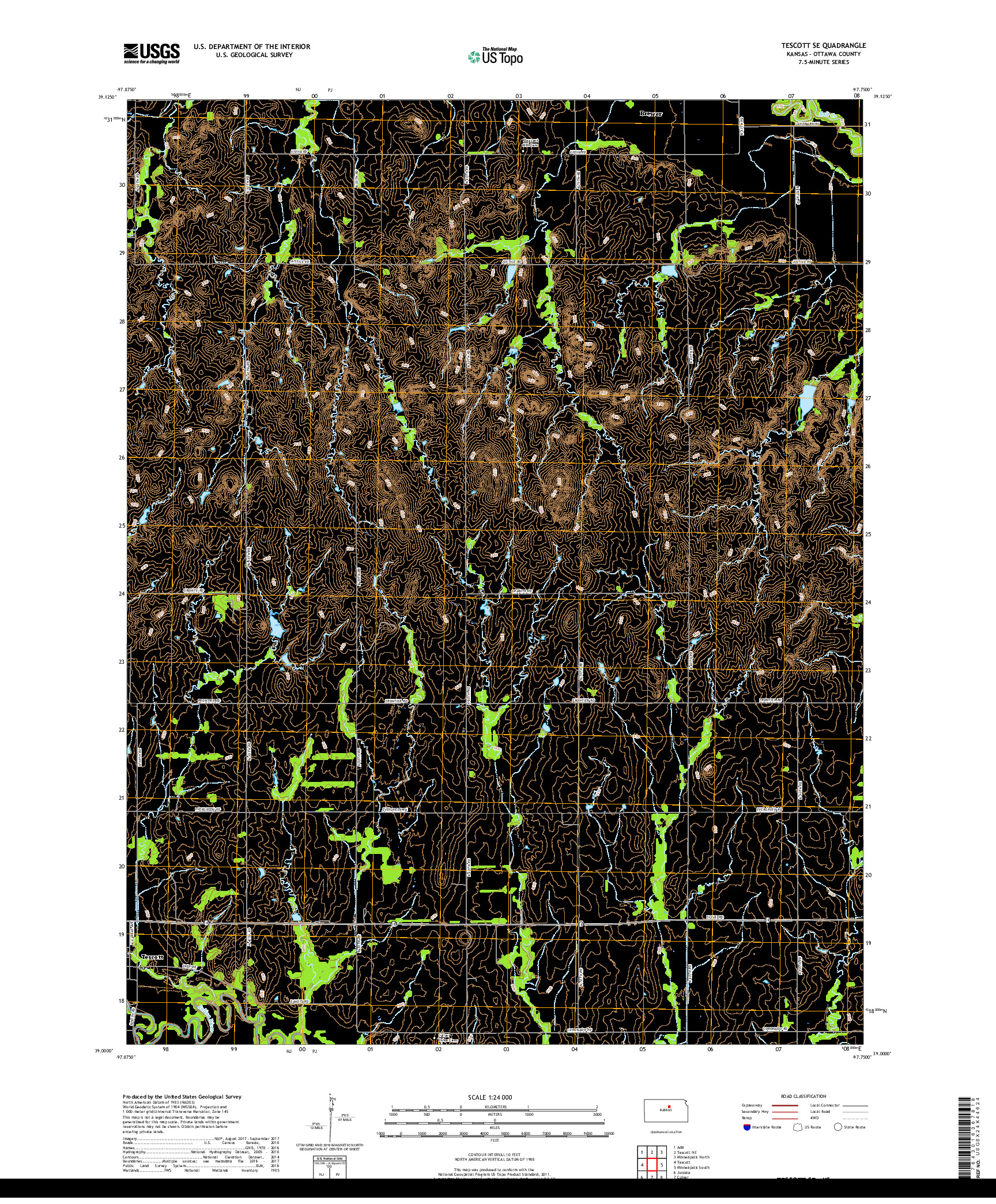 USGS US TOPO 7.5-MINUTE MAP FOR TESCOTT SE, KS 2018