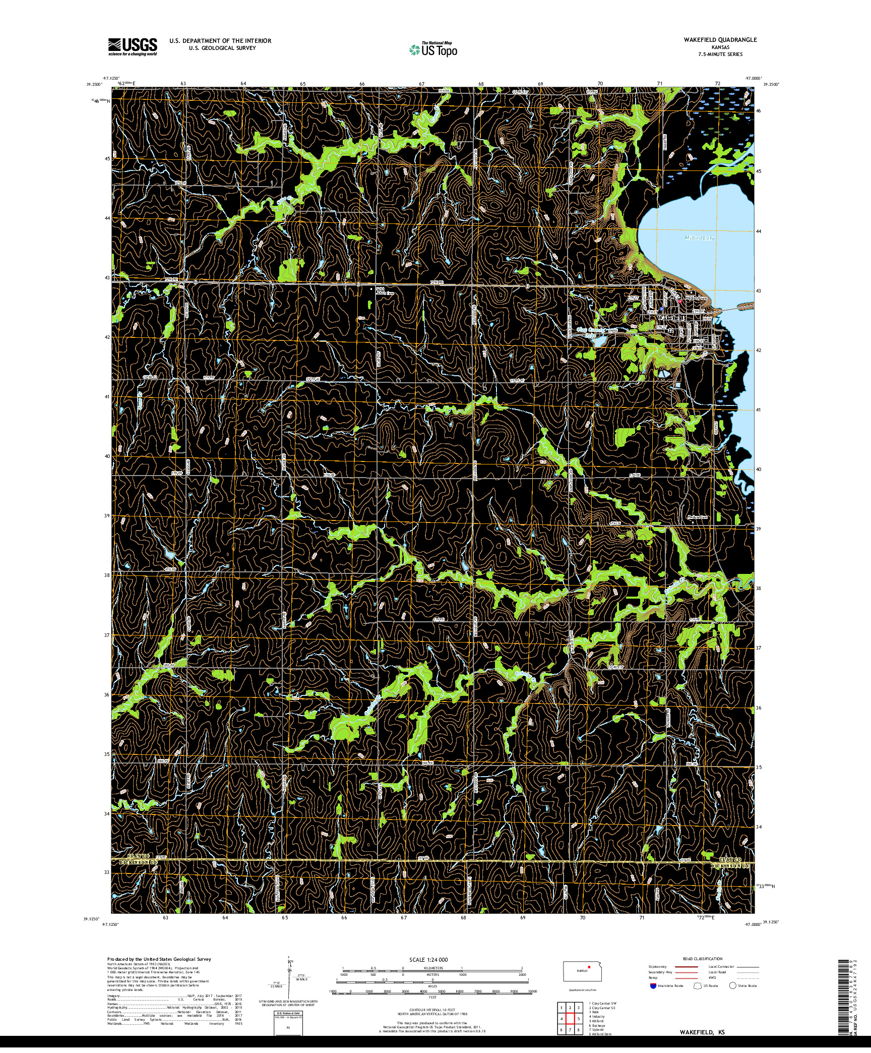 USGS US TOPO 7.5-MINUTE MAP FOR WAKEFIELD, KS 2018