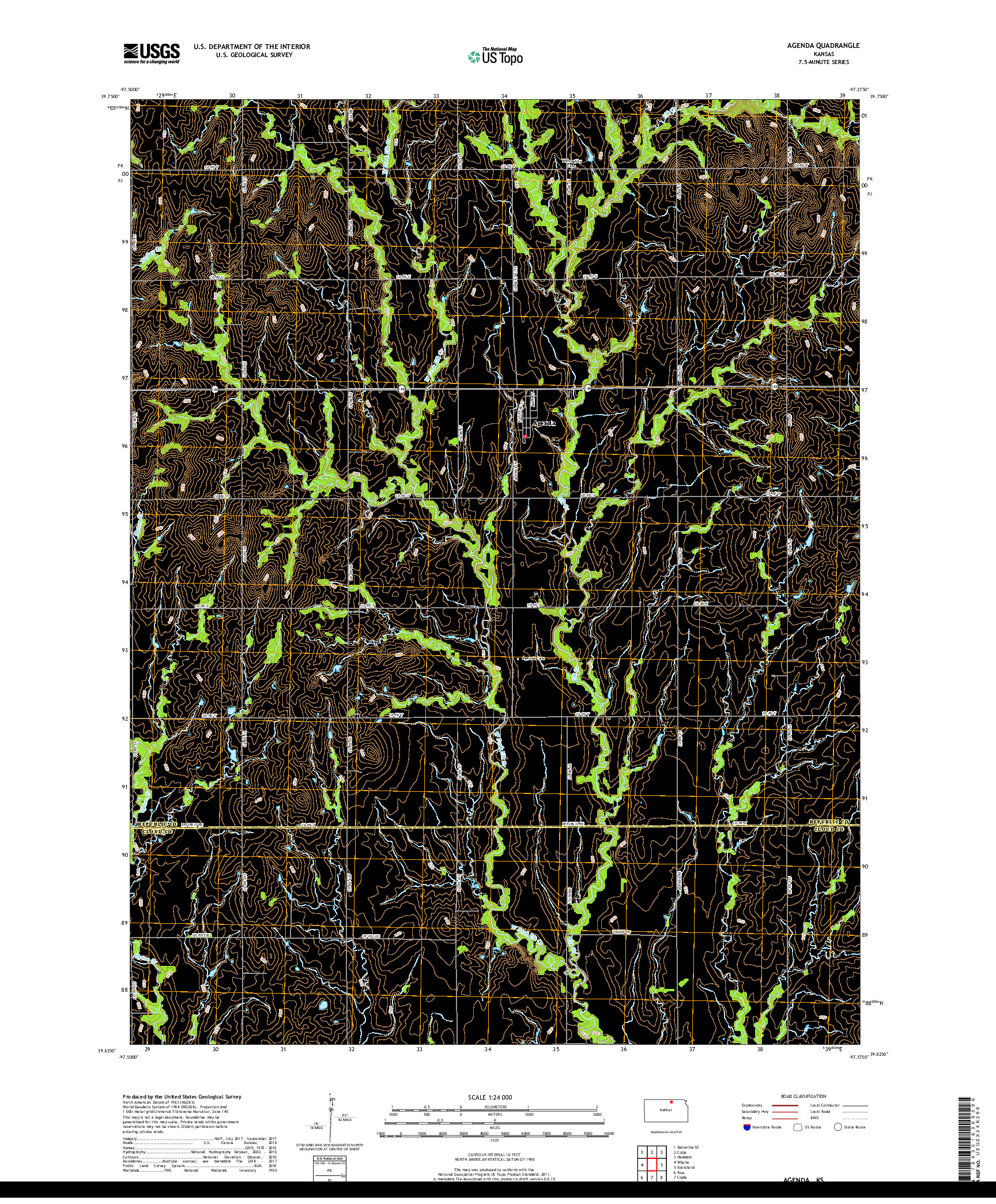 USGS US TOPO 7.5-MINUTE MAP FOR AGENDA, KS 2018