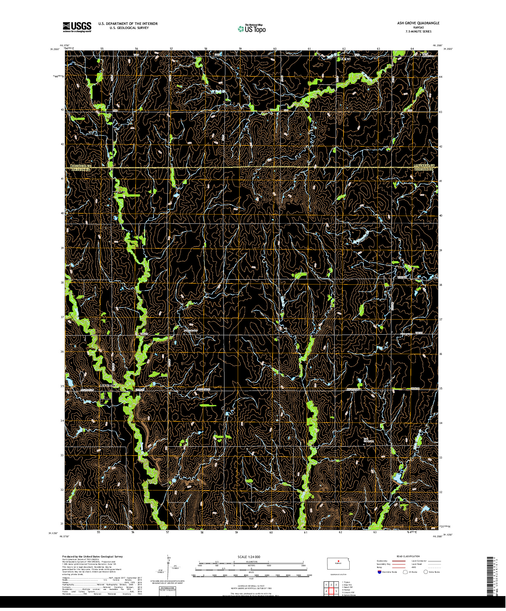 USGS US TOPO 7.5-MINUTE MAP FOR ASH GROVE, KS 2018