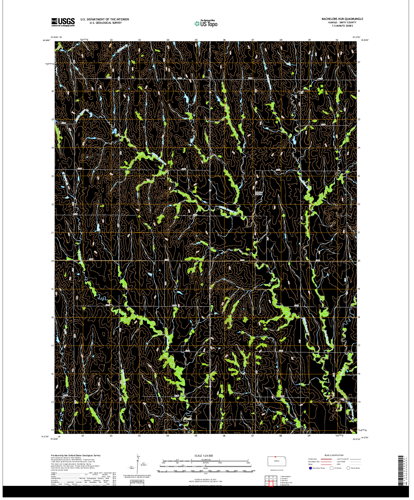 USGS US TOPO 7.5-MINUTE MAP FOR BACHELORS RUN, KS 2018