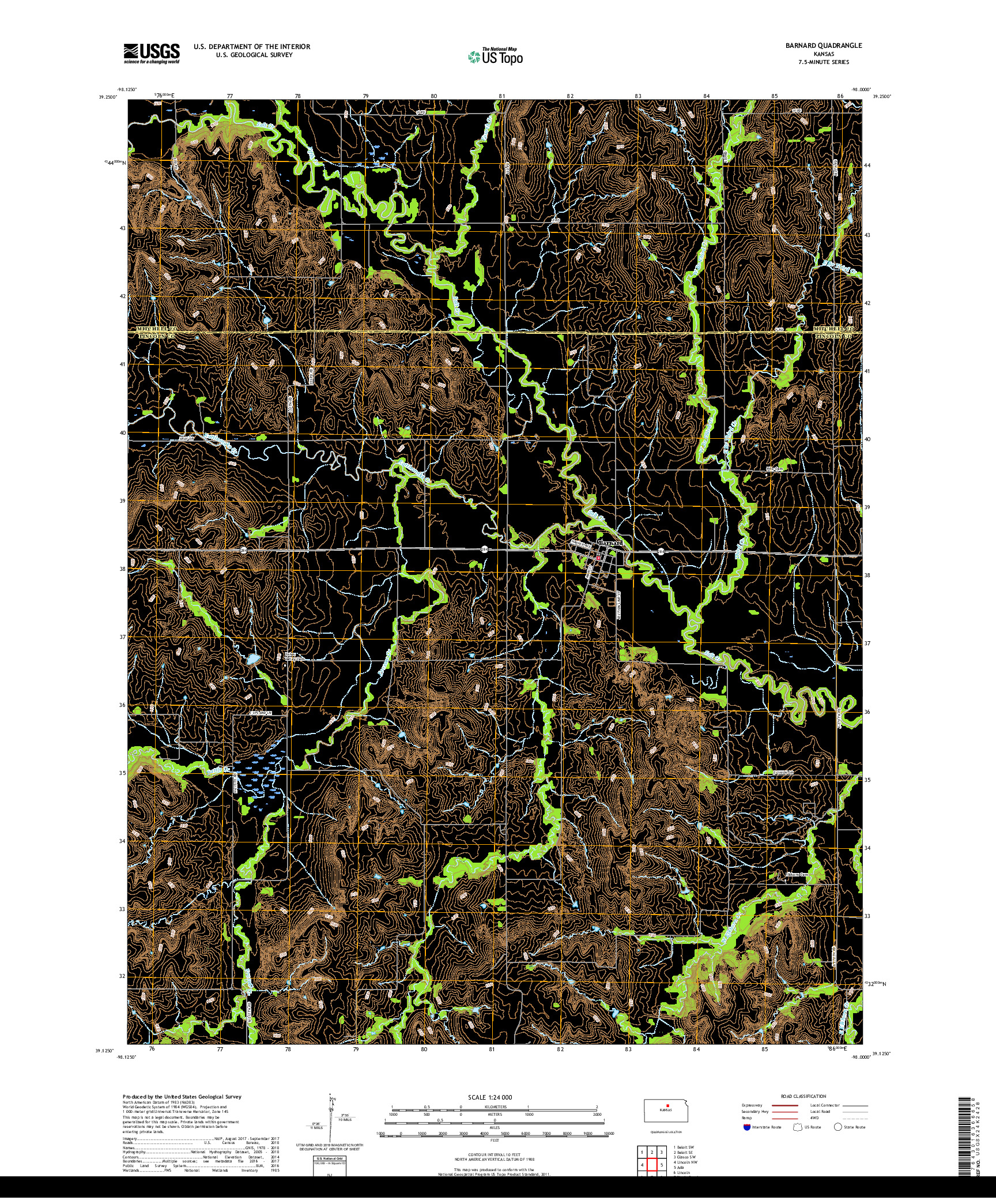 USGS US TOPO 7.5-MINUTE MAP FOR BARNARD, KS 2018