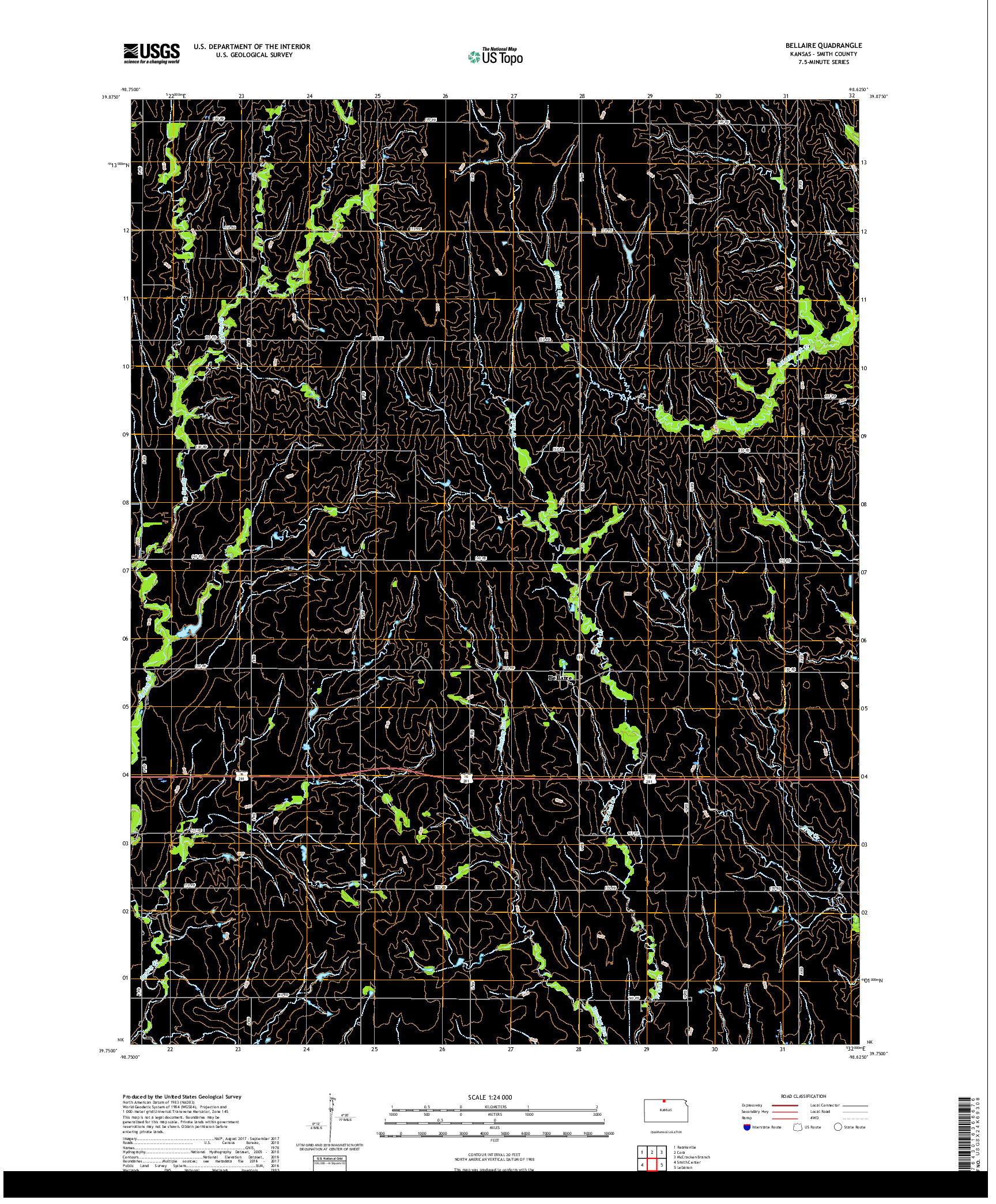 USGS US TOPO 7.5-MINUTE MAP FOR BELLAIRE, KS 2018