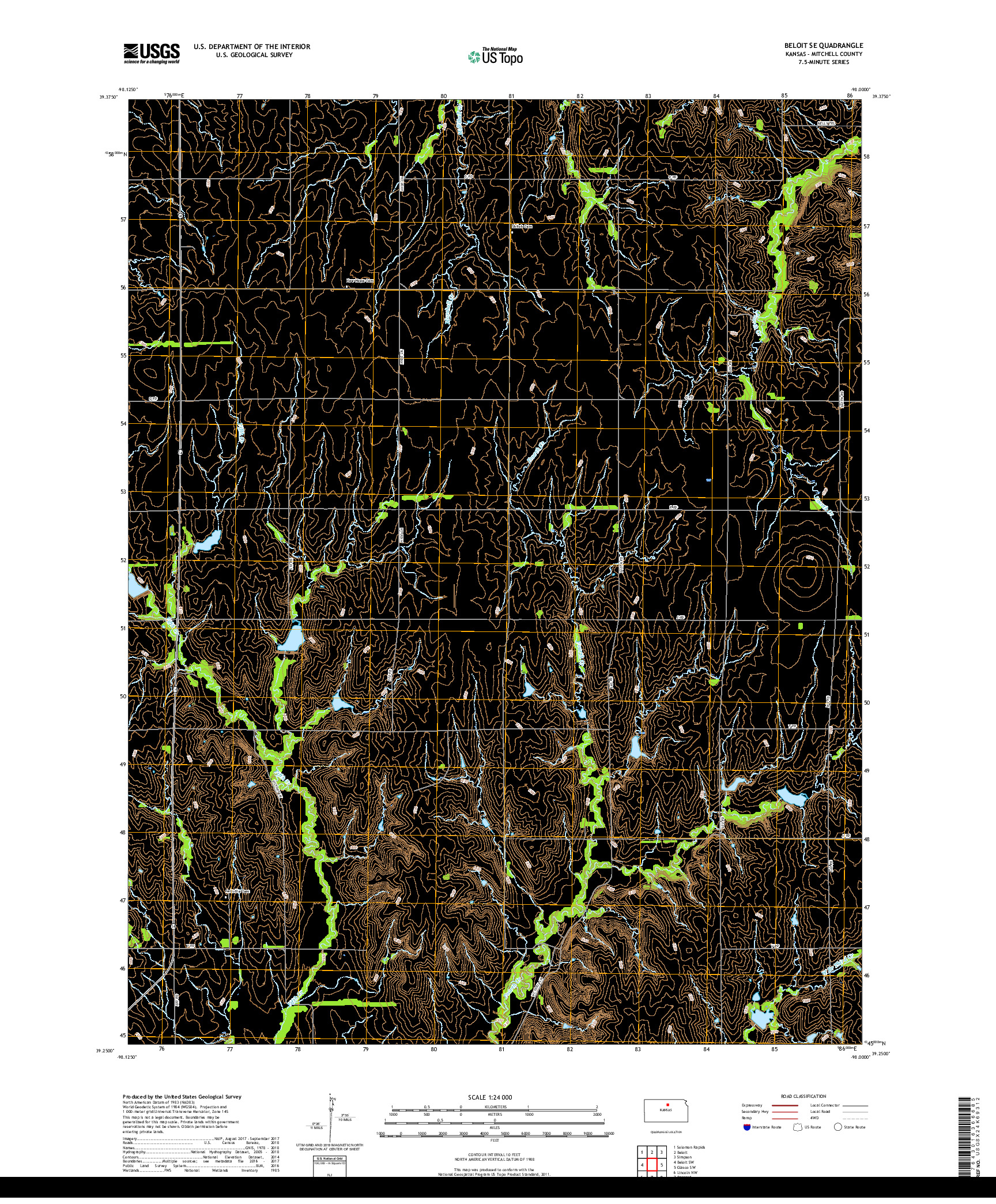 USGS US TOPO 7.5-MINUTE MAP FOR BELOIT SE, KS 2018