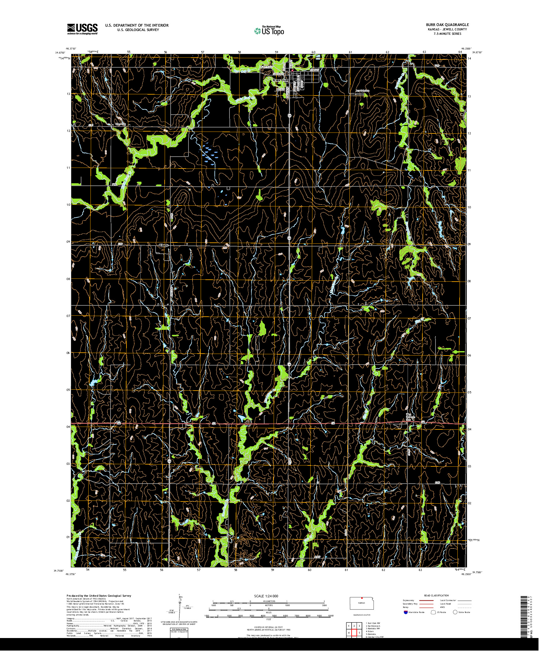 USGS US TOPO 7.5-MINUTE MAP FOR BURR OAK, KS 2018