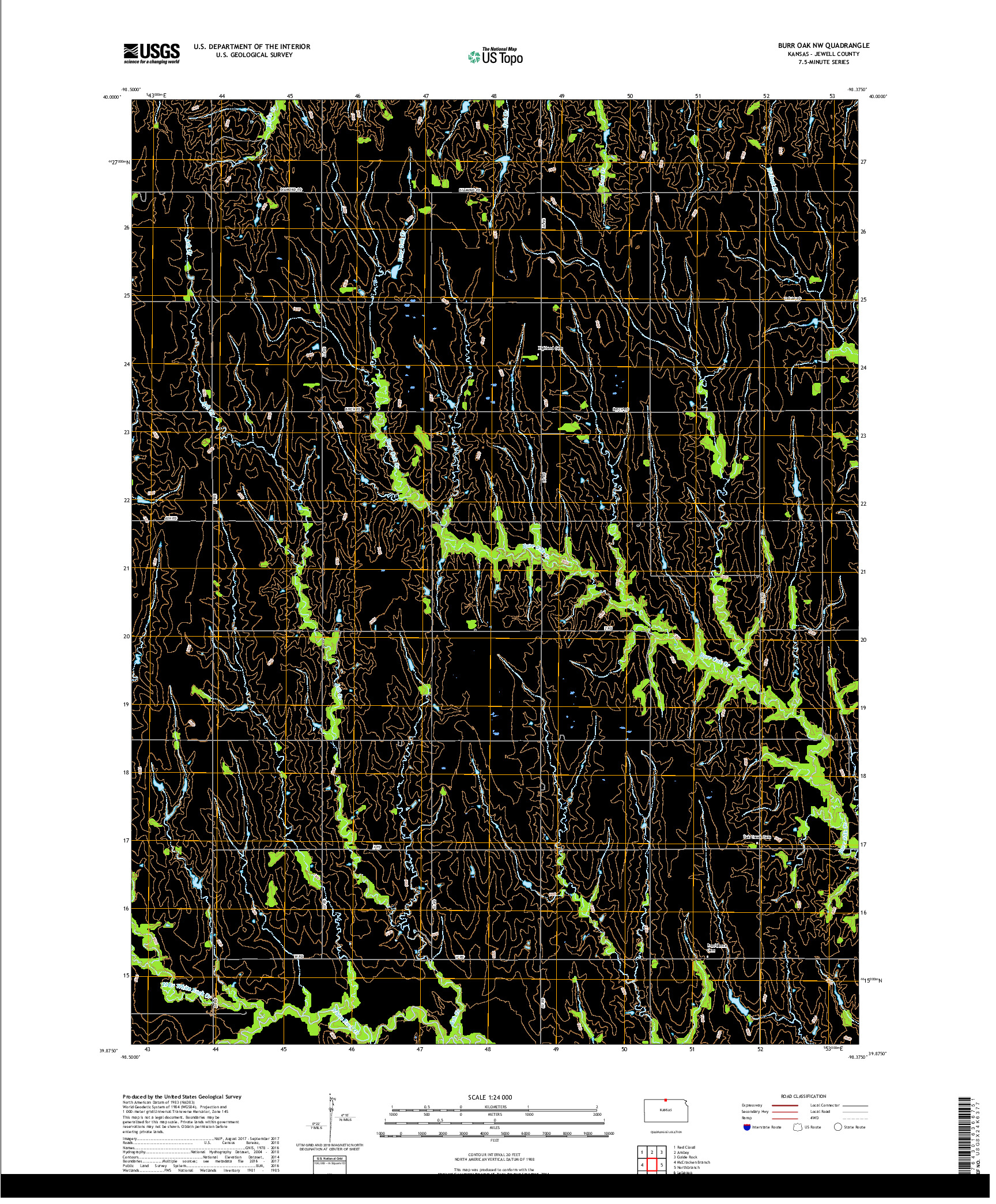 USGS US TOPO 7.5-MINUTE MAP FOR BURR OAK NW, KS 2018