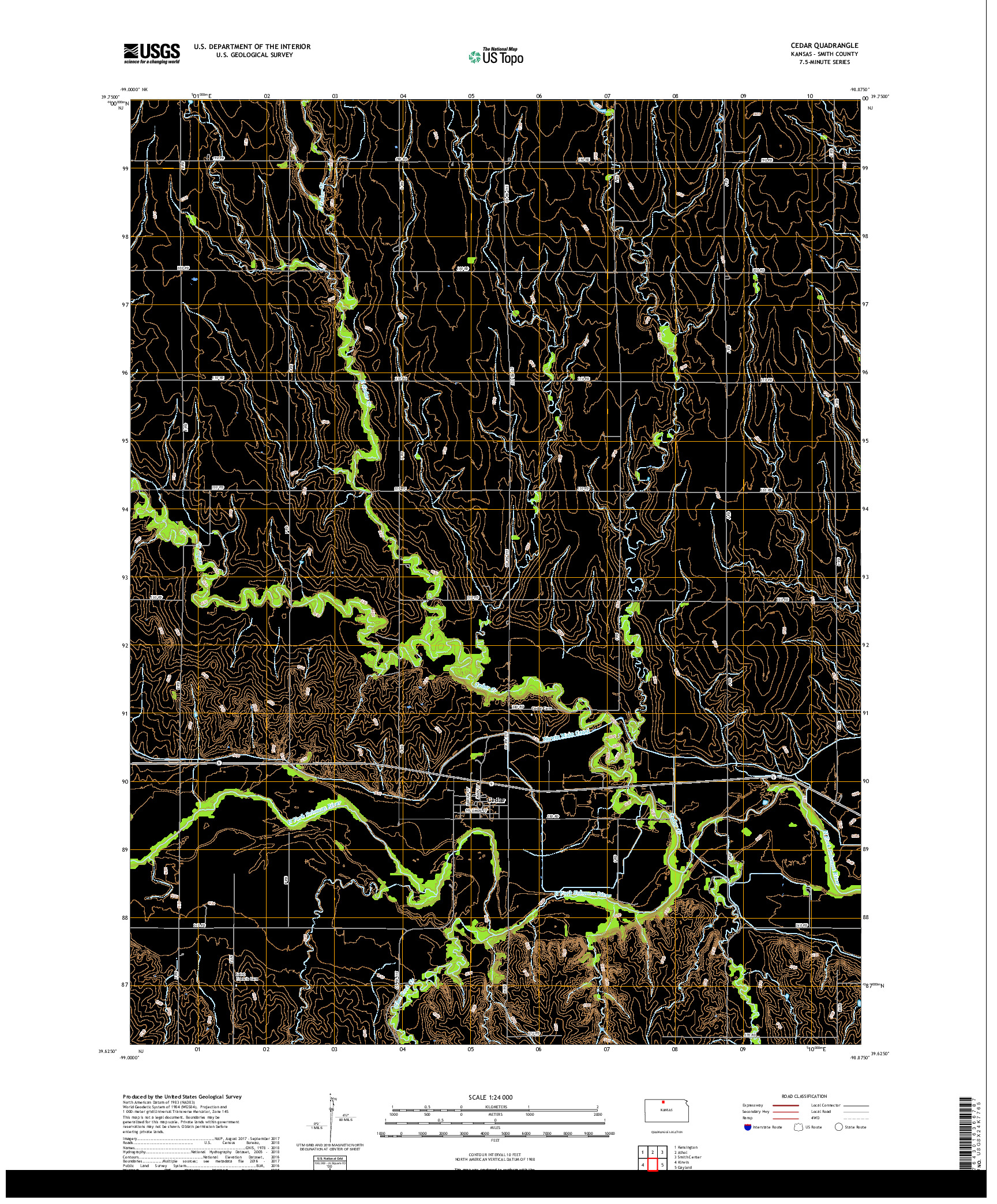 USGS US TOPO 7.5-MINUTE MAP FOR CEDAR, KS 2018