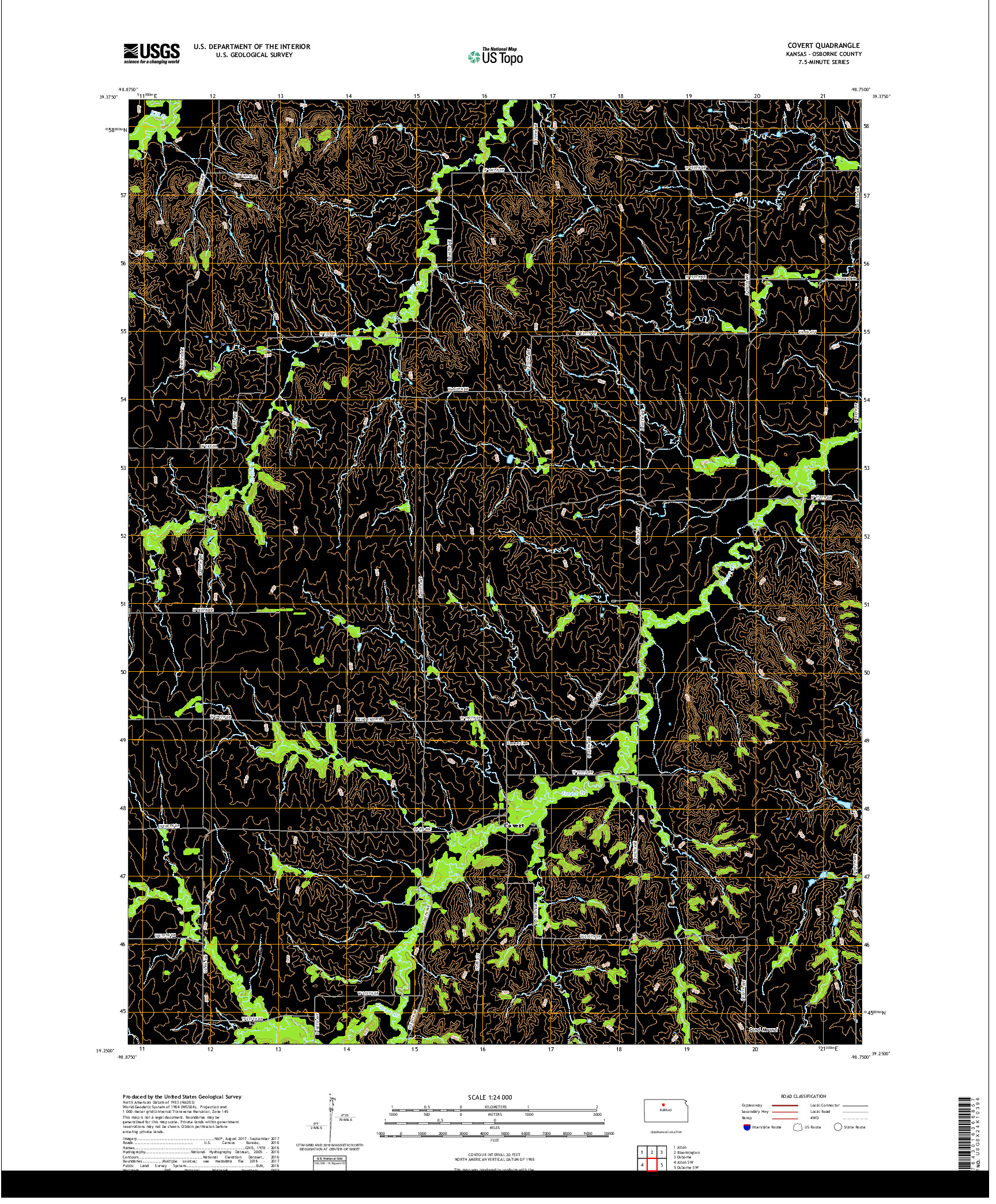 USGS US TOPO 7.5-MINUTE MAP FOR COVERT, KS 2018