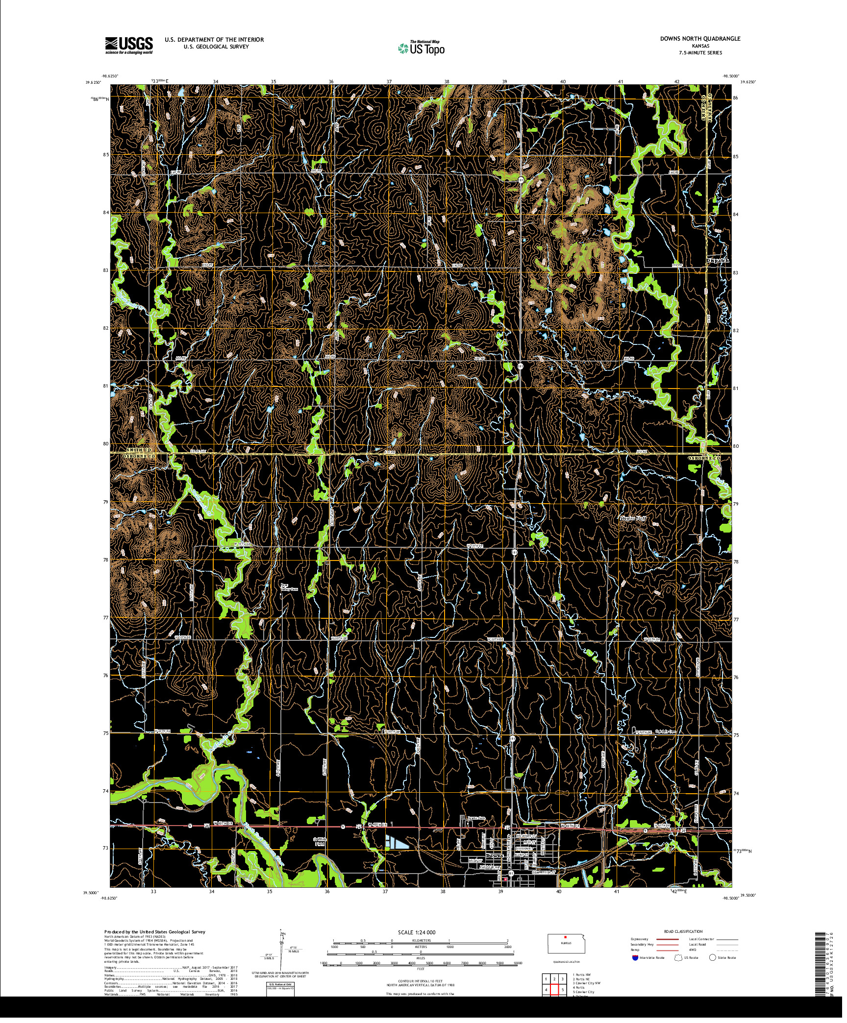 USGS US TOPO 7.5-MINUTE MAP FOR DOWNS NORTH, KS 2018