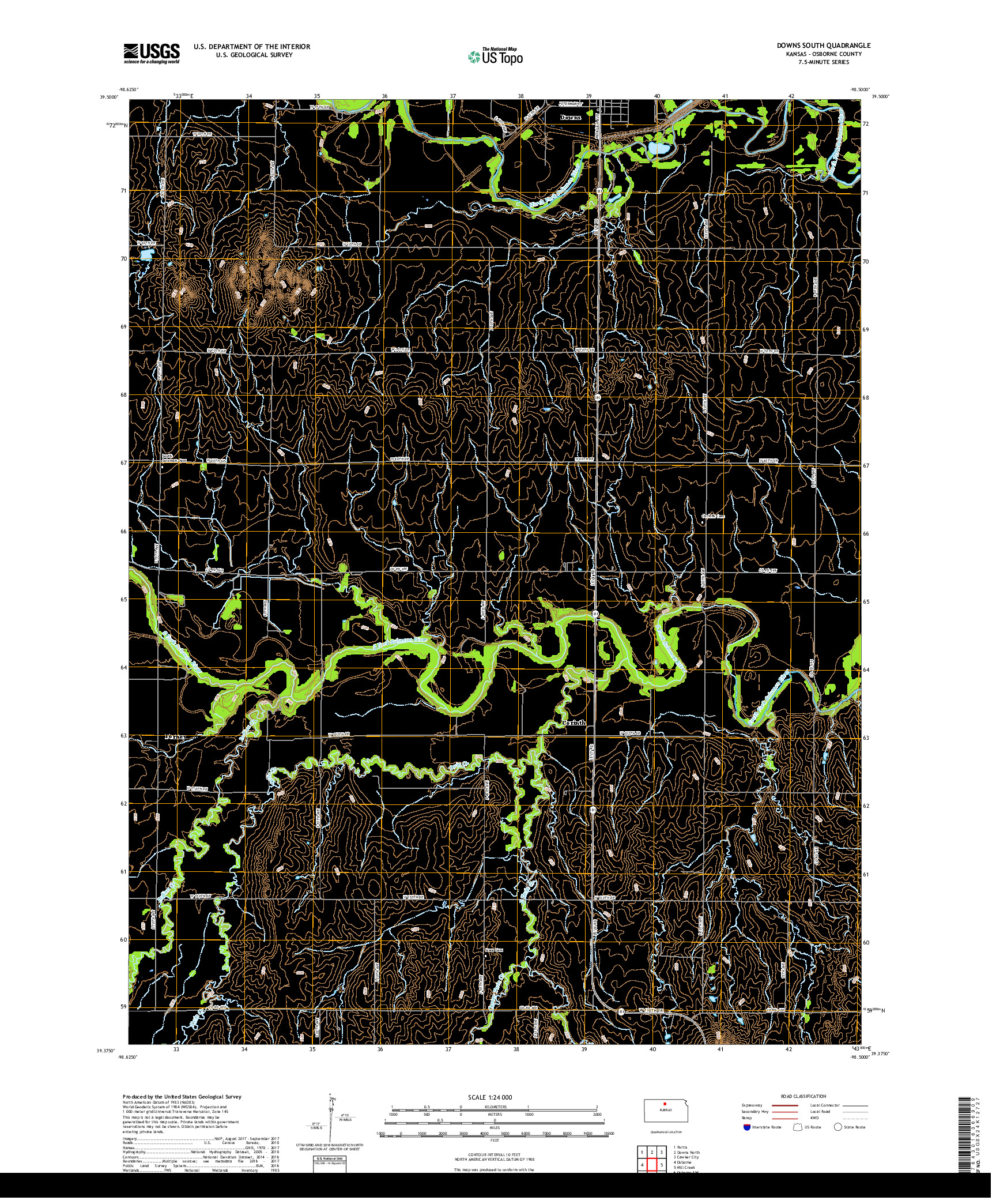 USGS US TOPO 7.5-MINUTE MAP FOR DOWNS SOUTH, KS 2018