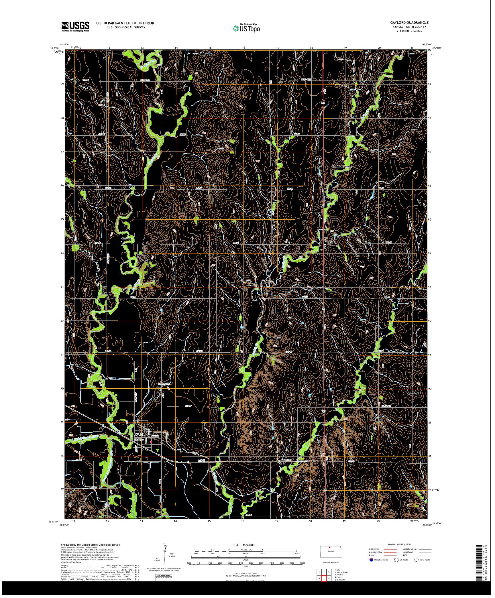 USGS US TOPO 7.5-MINUTE MAP FOR GAYLORD, KS 2018