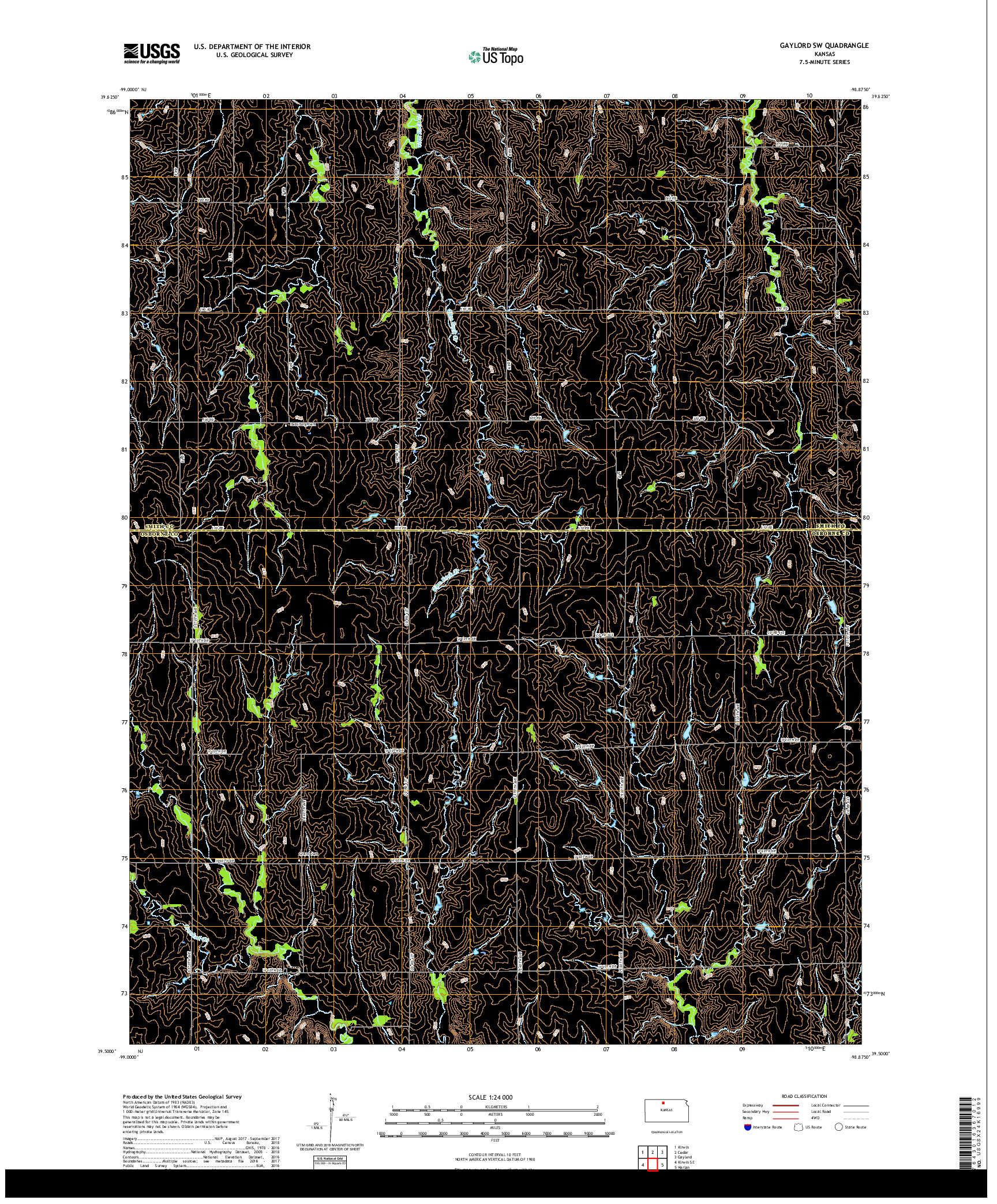 USGS US TOPO 7.5-MINUTE MAP FOR GAYLORD SW, KS 2018