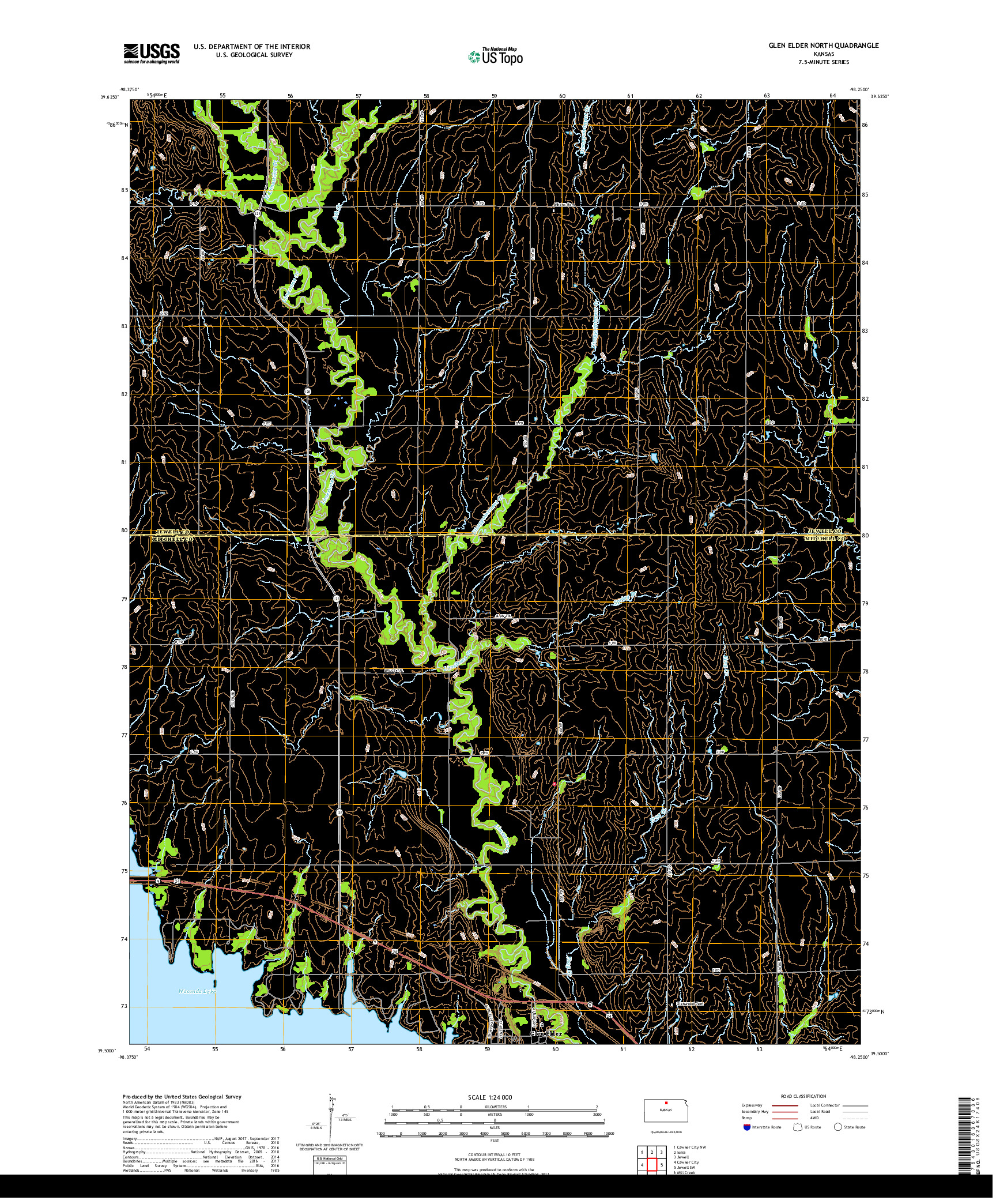 USGS US TOPO 7.5-MINUTE MAP FOR GLEN ELDER NORTH, KS 2018