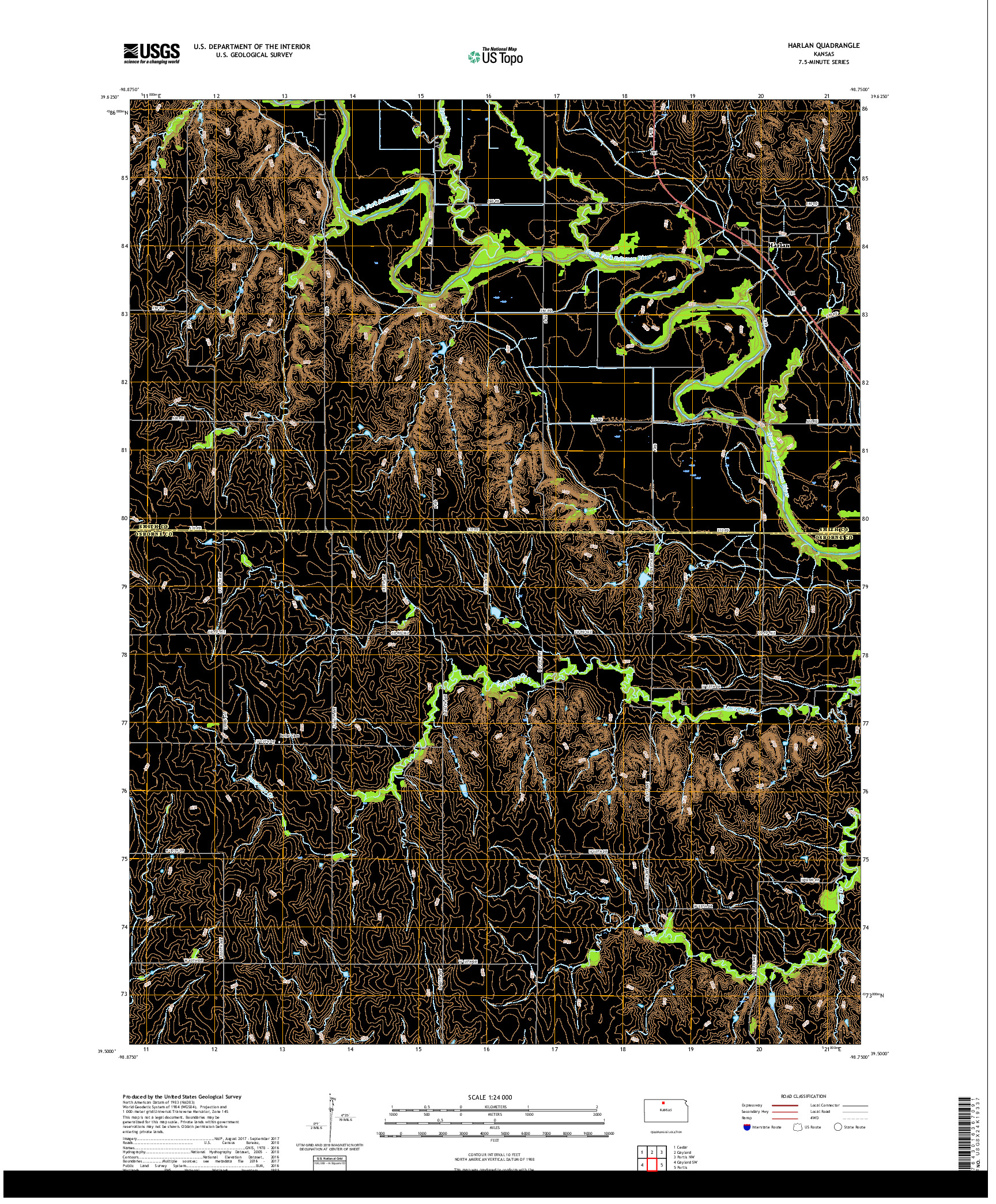 USGS US TOPO 7.5-MINUTE MAP FOR HARLAN, KS 2018