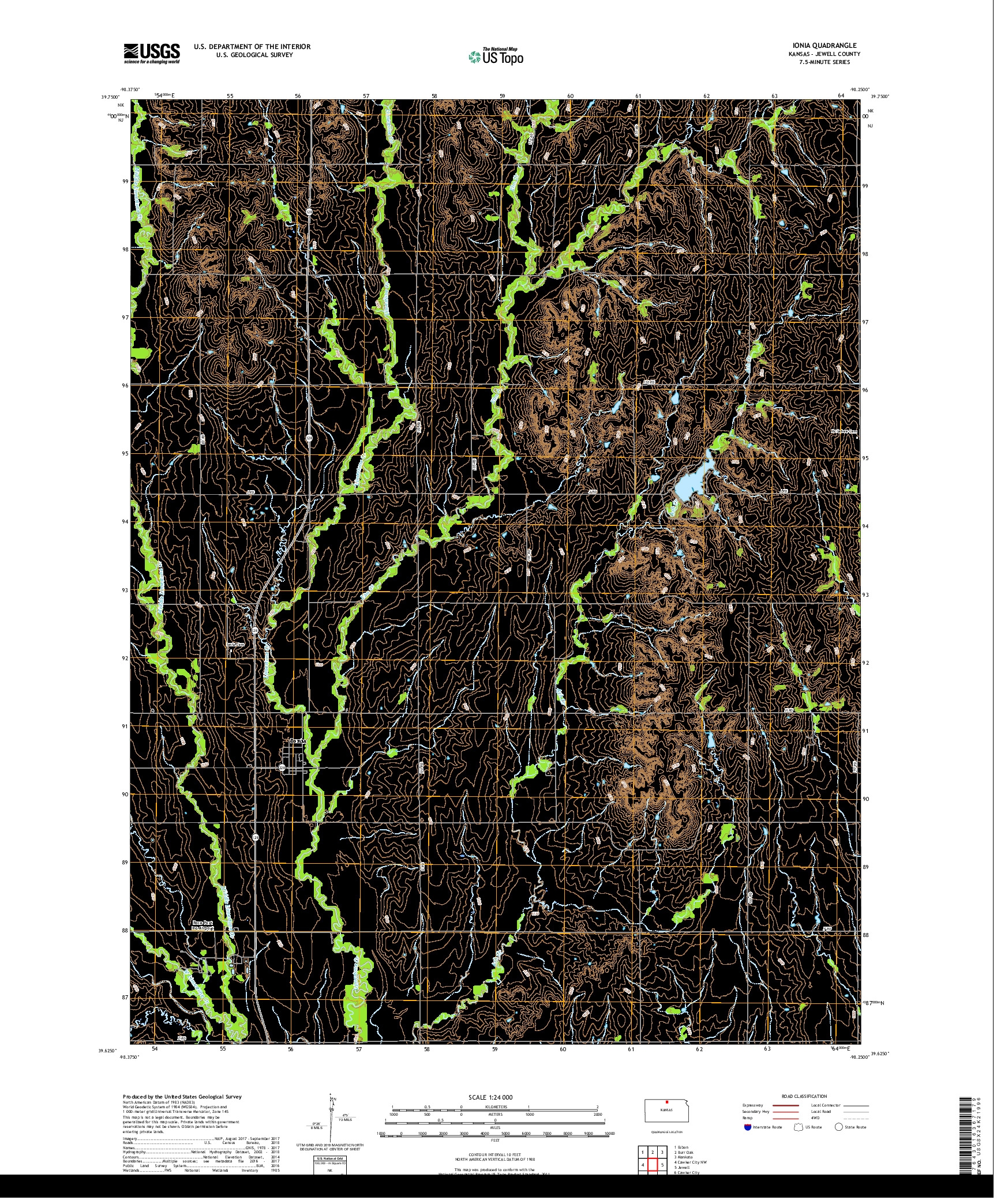 USGS US TOPO 7.5-MINUTE MAP FOR IONIA, KS 2018