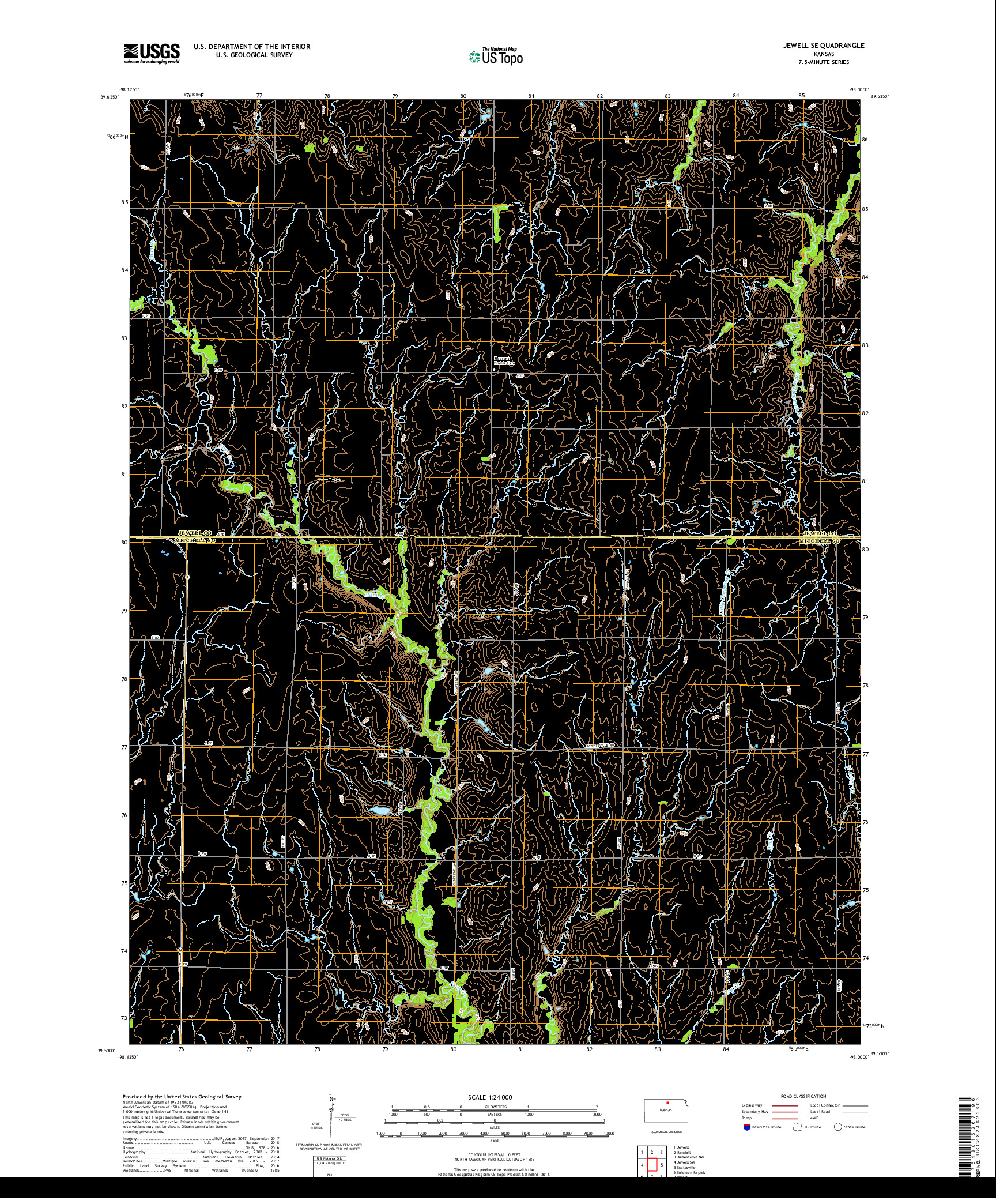 USGS US TOPO 7.5-MINUTE MAP FOR JEWELL SE, KS 2018