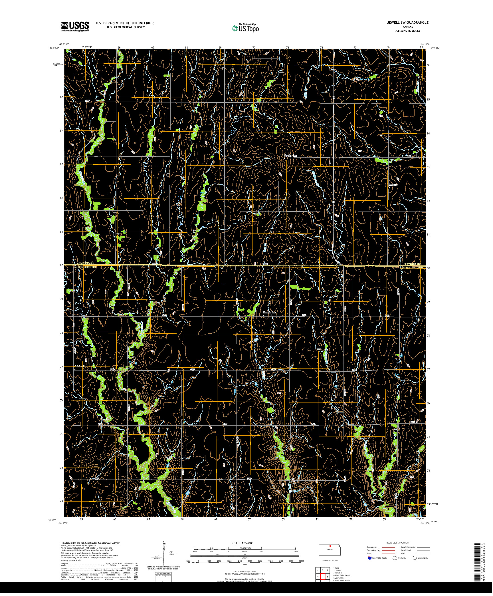 USGS US TOPO 7.5-MINUTE MAP FOR JEWELL SW, KS 2018