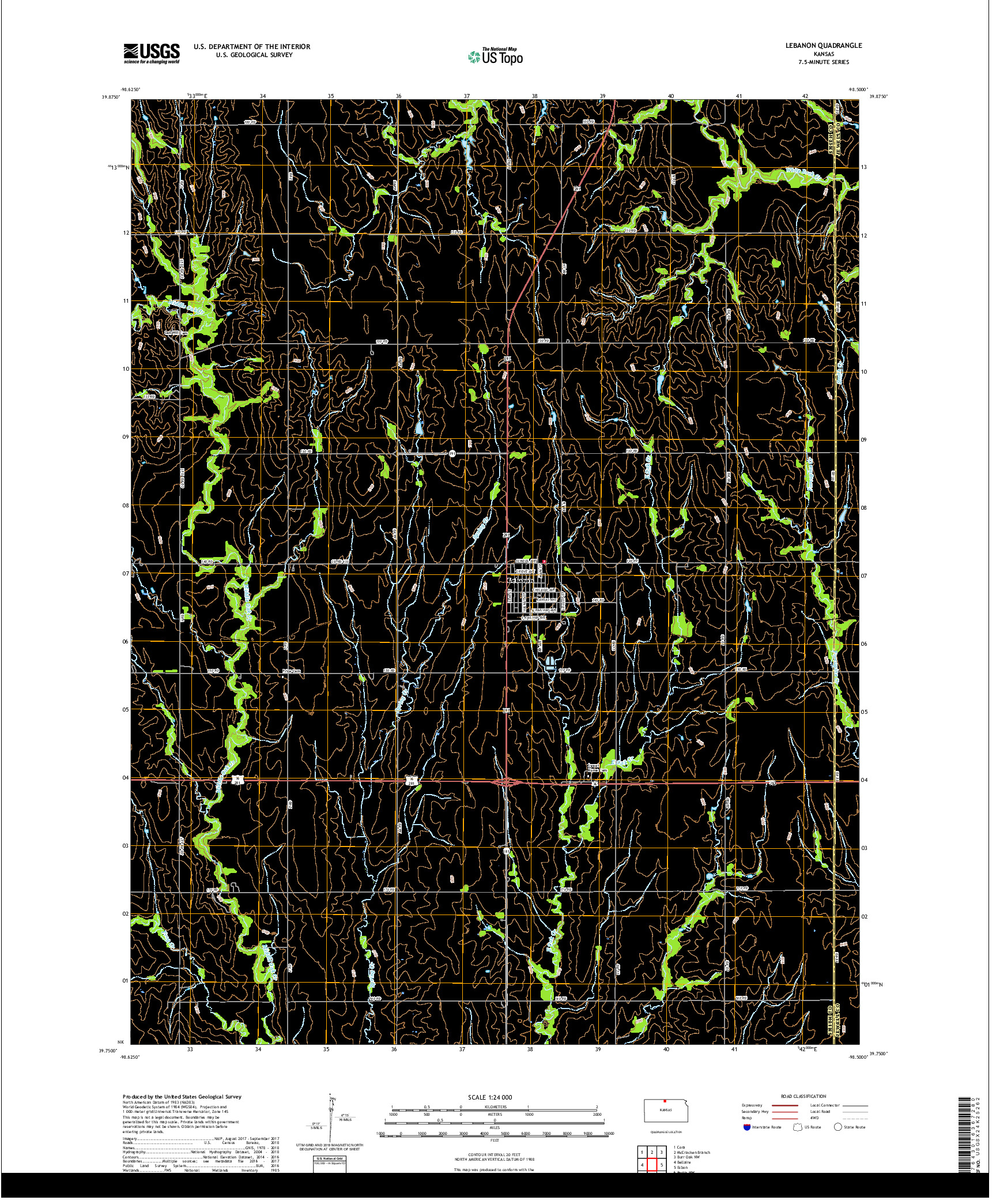 USGS US TOPO 7.5-MINUTE MAP FOR LEBANON, KS 2018