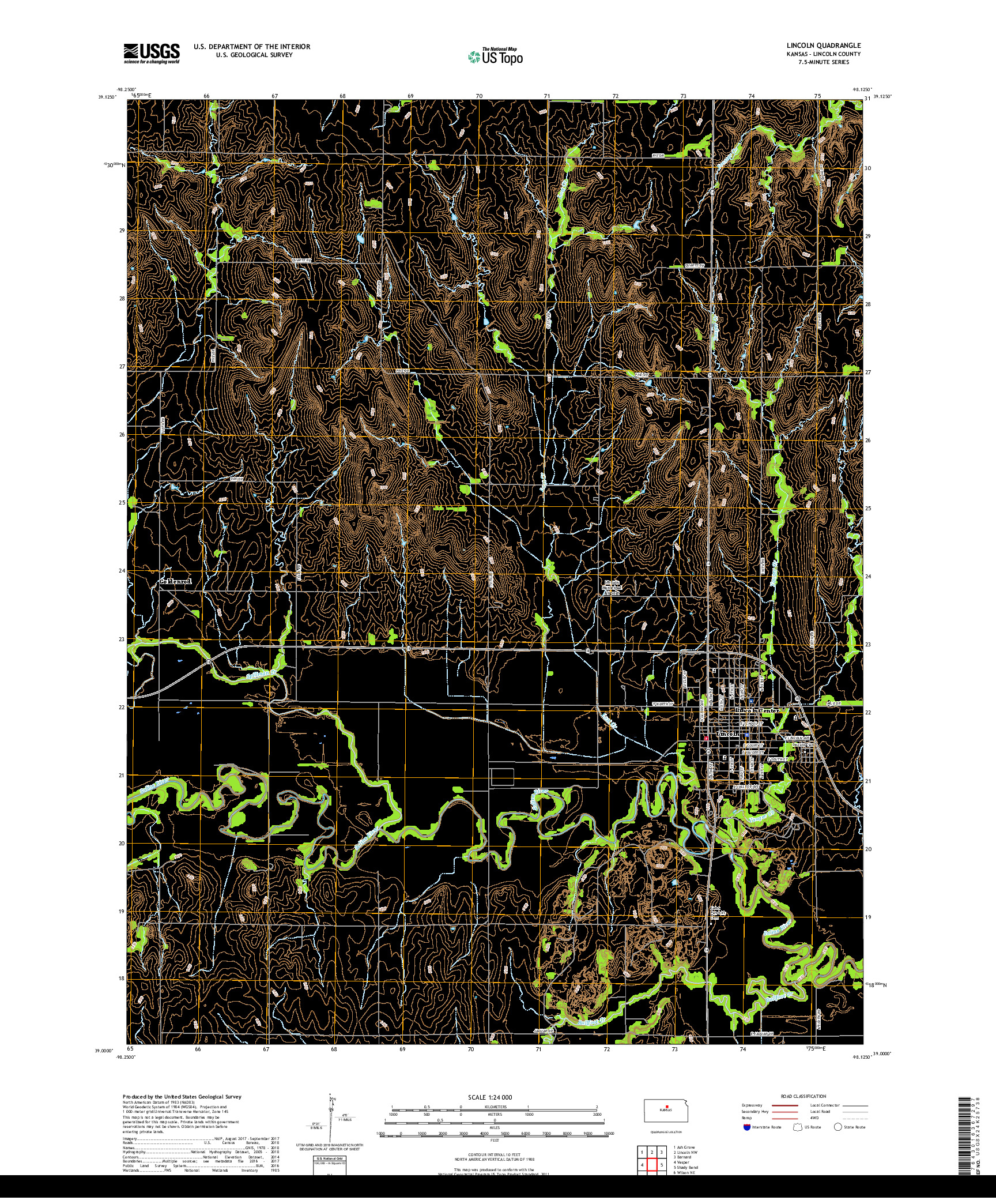 USGS US TOPO 7.5-MINUTE MAP FOR LINCOLN, KS 2018