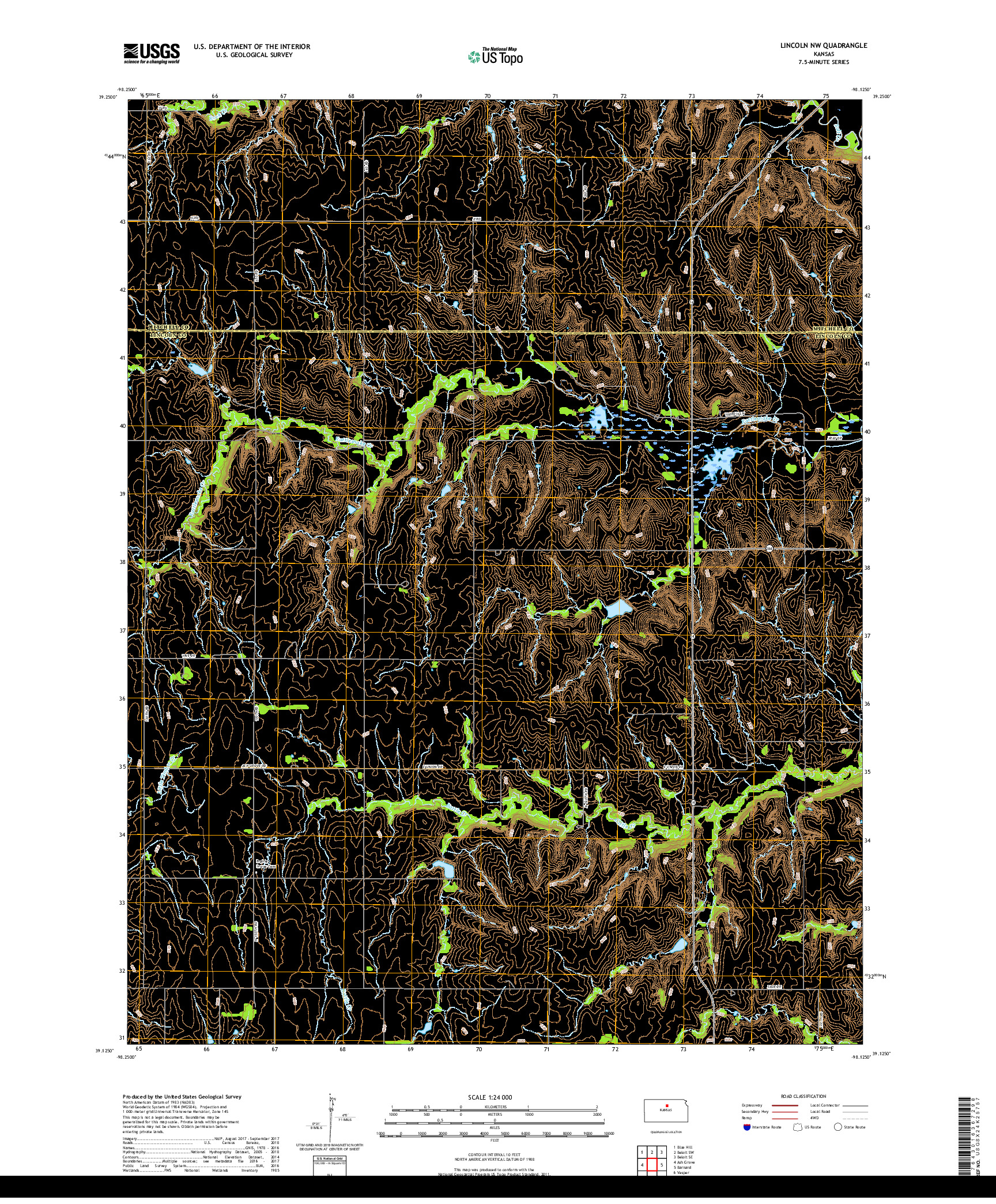 USGS US TOPO 7.5-MINUTE MAP FOR LINCOLN NW, KS 2018