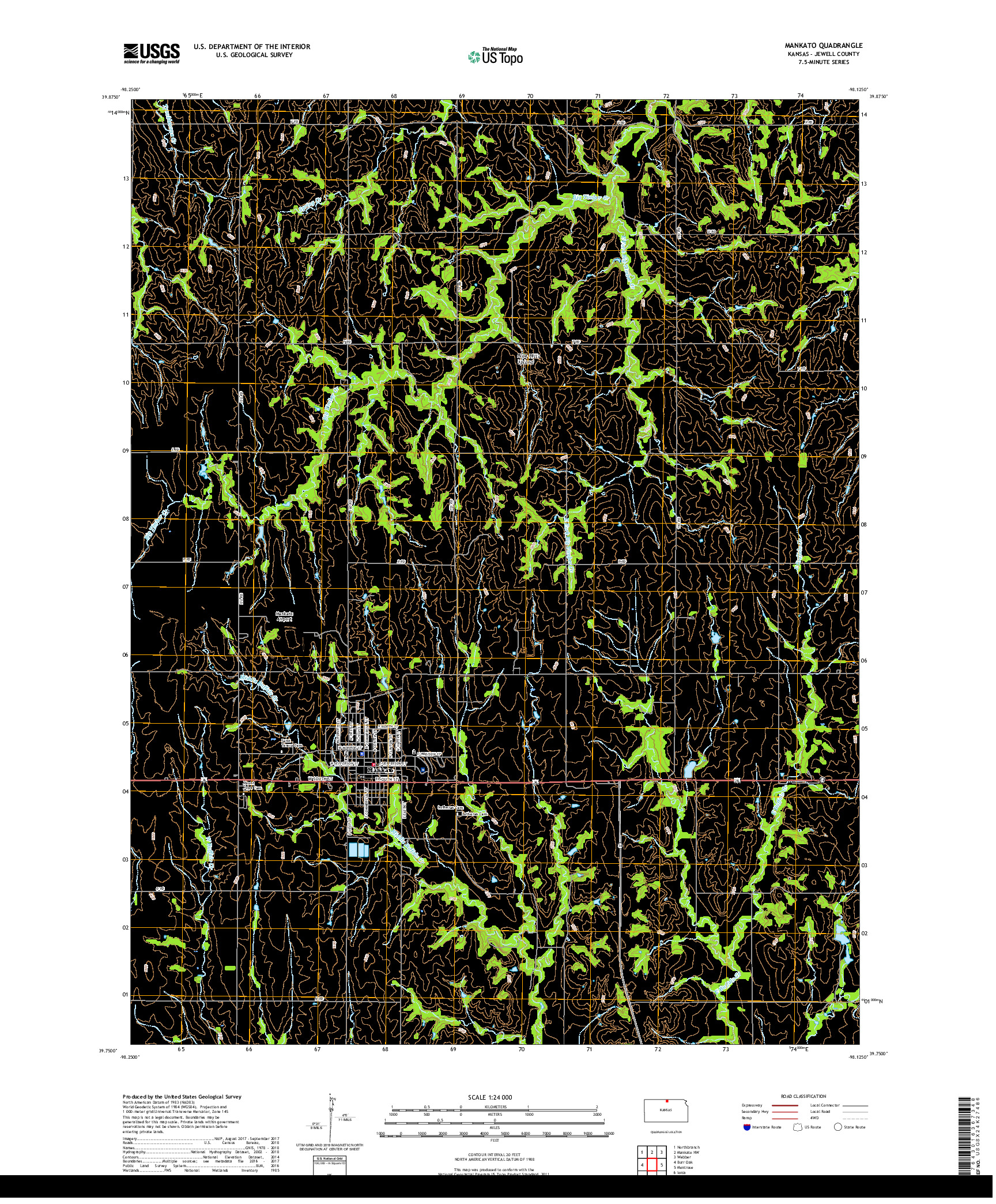 USGS US TOPO 7.5-MINUTE MAP FOR MANKATO, KS 2018