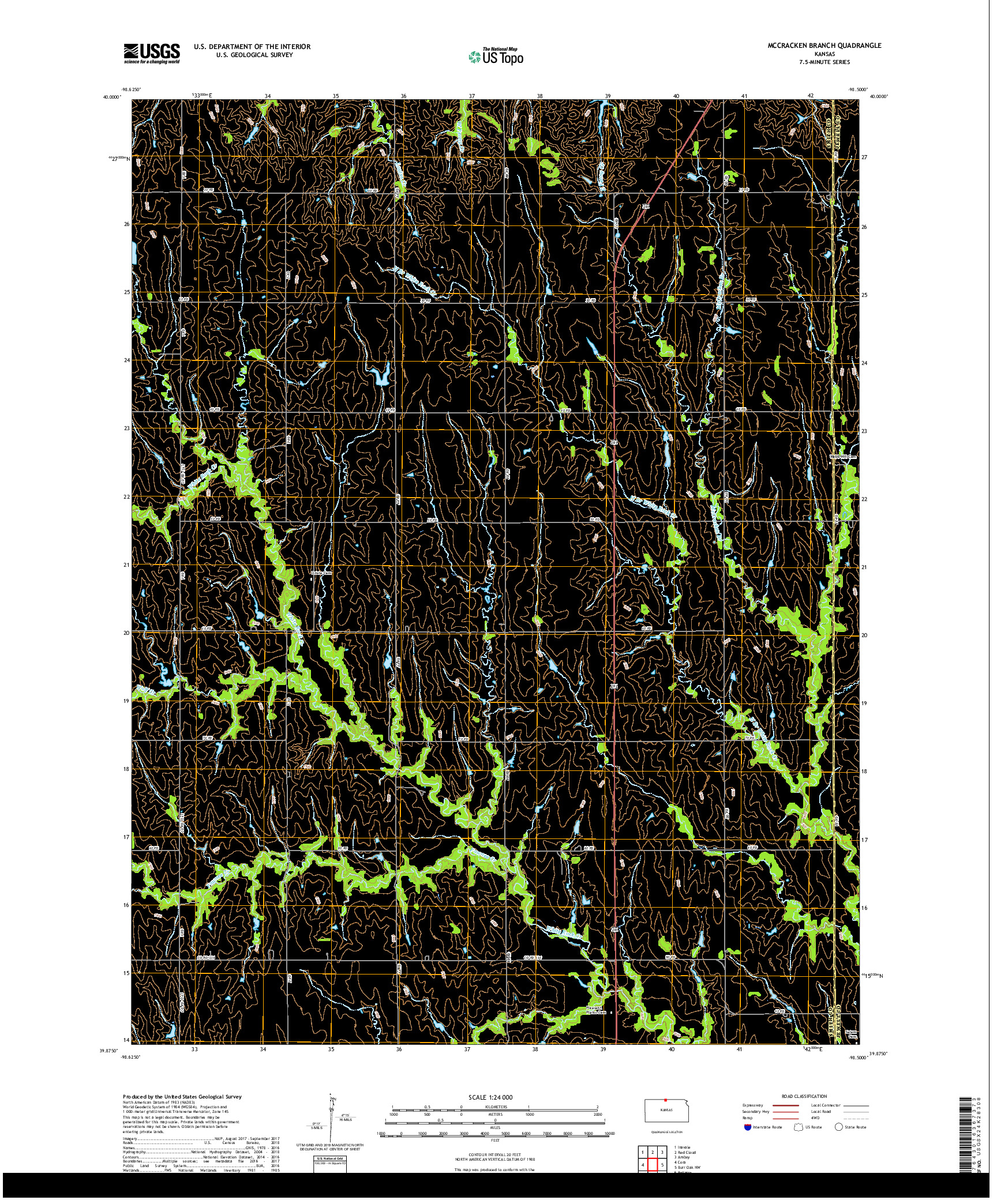 USGS US TOPO 7.5-MINUTE MAP FOR MCCRACKEN BRANCH, KS 2018