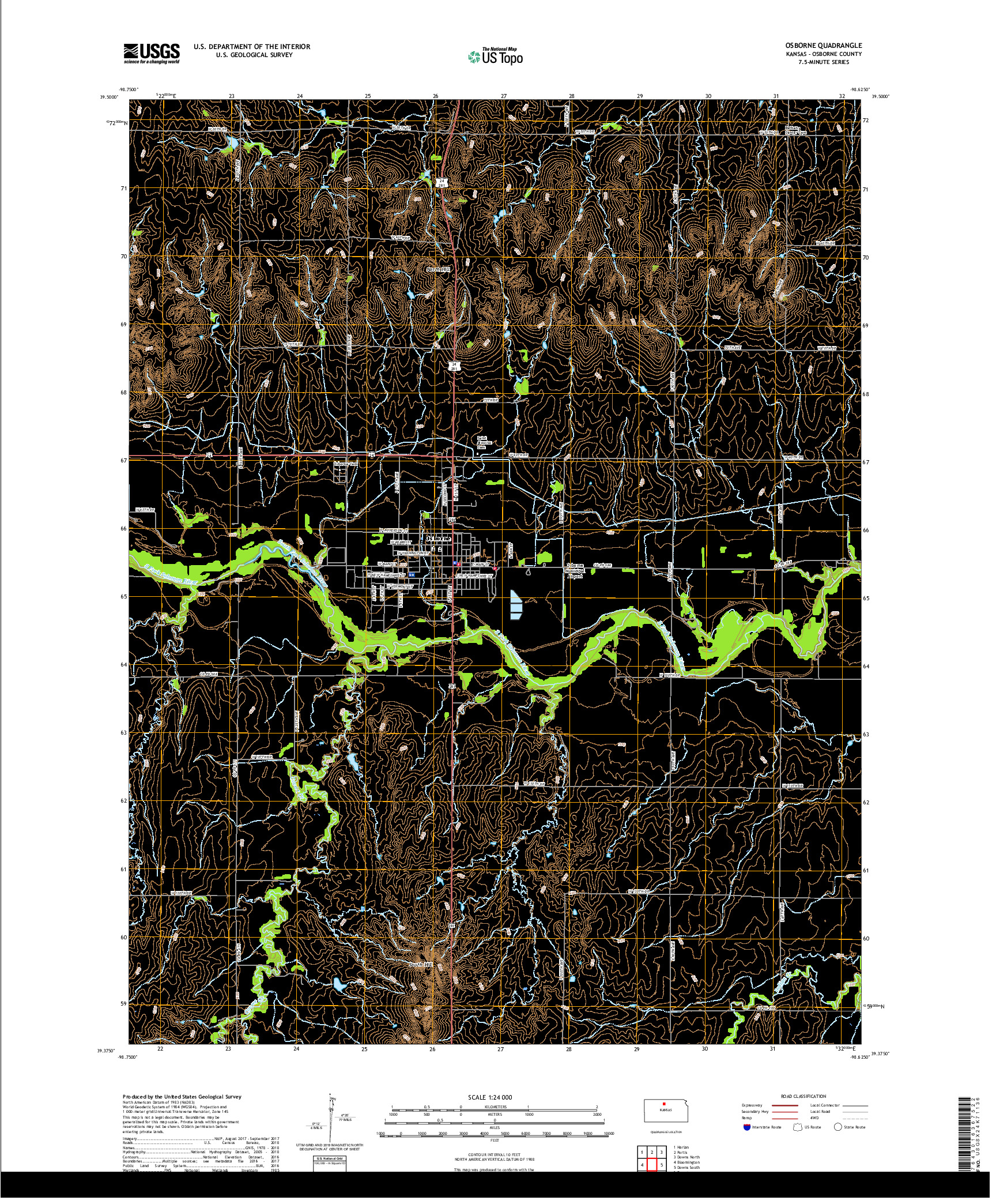 USGS US TOPO 7.5-MINUTE MAP FOR OSBORNE, KS 2018