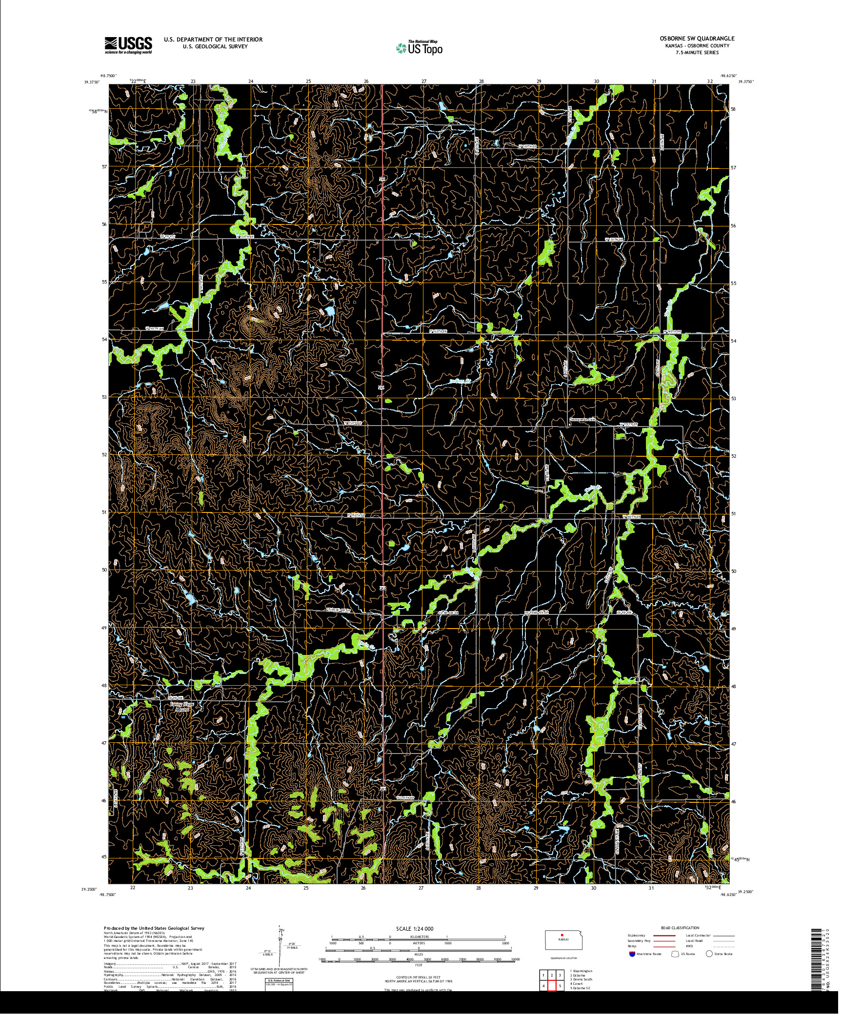 USGS US TOPO 7.5-MINUTE MAP FOR OSBORNE SW, KS 2018
