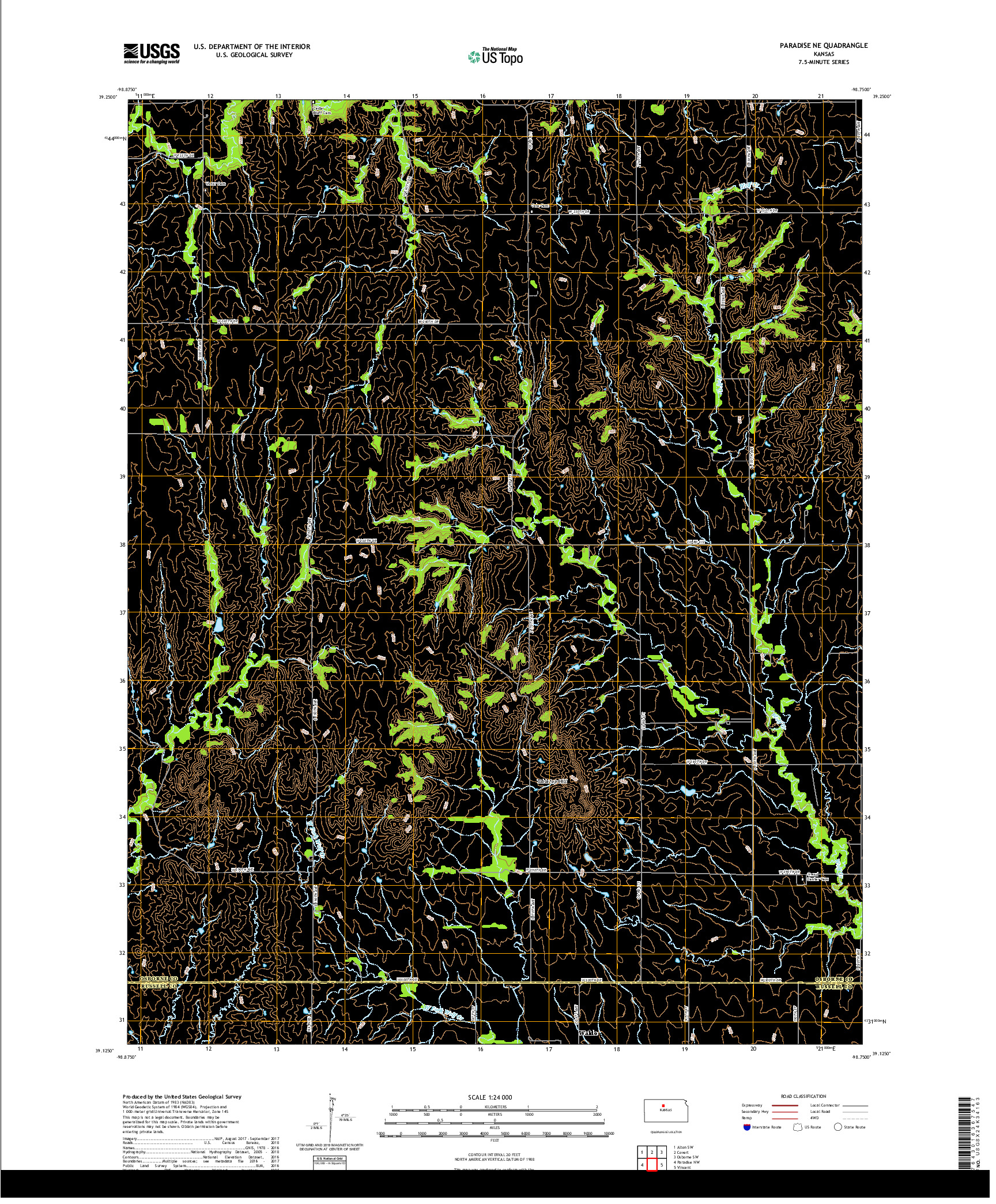 USGS US TOPO 7.5-MINUTE MAP FOR PARADISE NE, KS 2018